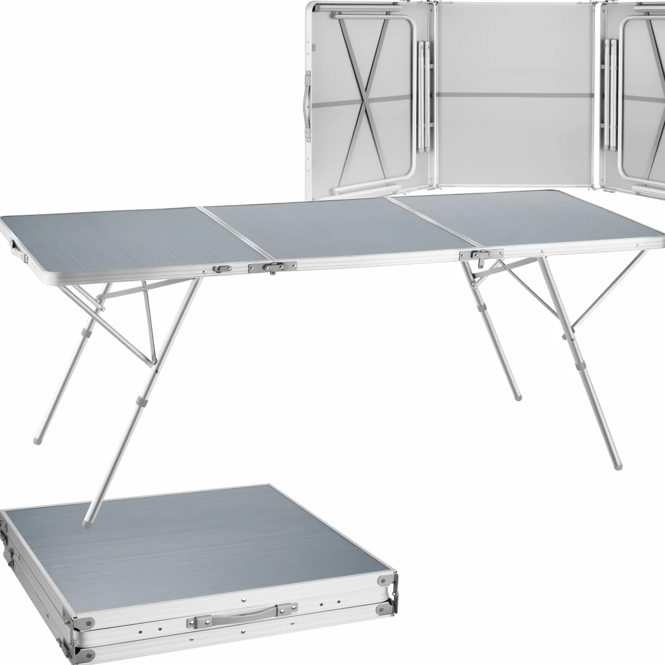Tectake Table Pliante de Pique Nique Camping Aluminium INOX 180x70x70cm Réglable en Hauteur