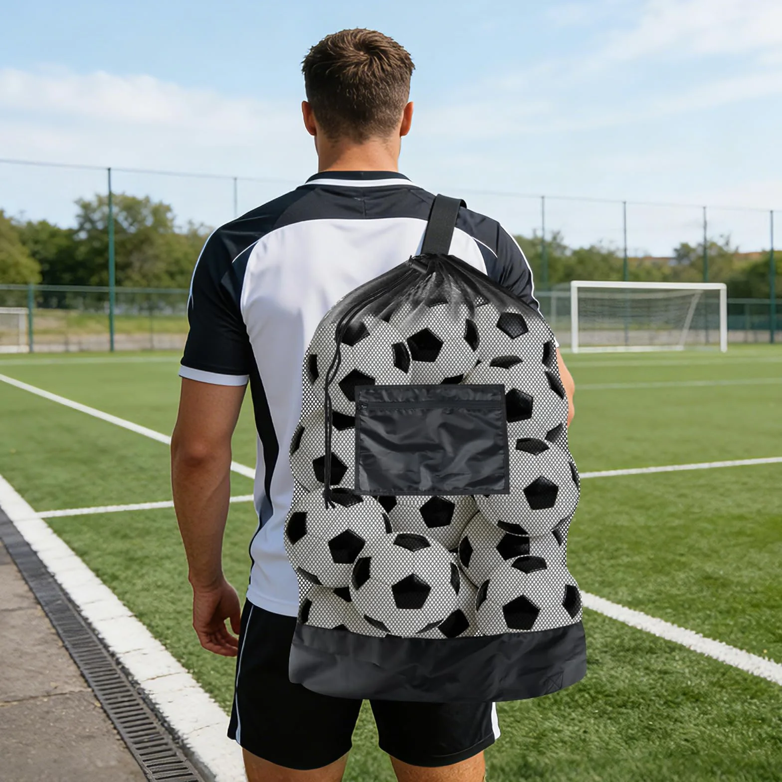 Sac de Ballon en Filet, Sac de Rangement pour Ballons, Sac à Ballons en Maille, Extra Large, avec Cordon de Serrage et Bandoulière, pour Basketball, Rugby, Football et Volleyball