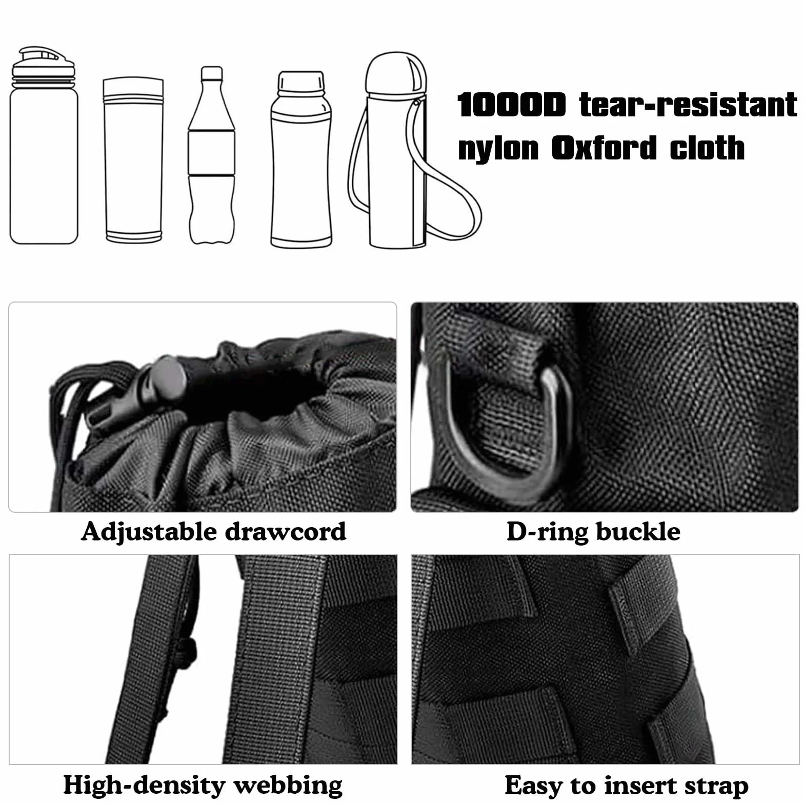 Porte Gourde Porte Gourde Sac à Dos Sac Gourde avec Cordon de Serrage Support Gourde Velo Sac Tactique Porte Gourde Randonnée pour Randonnée, Chasse, Camping, Entraînement