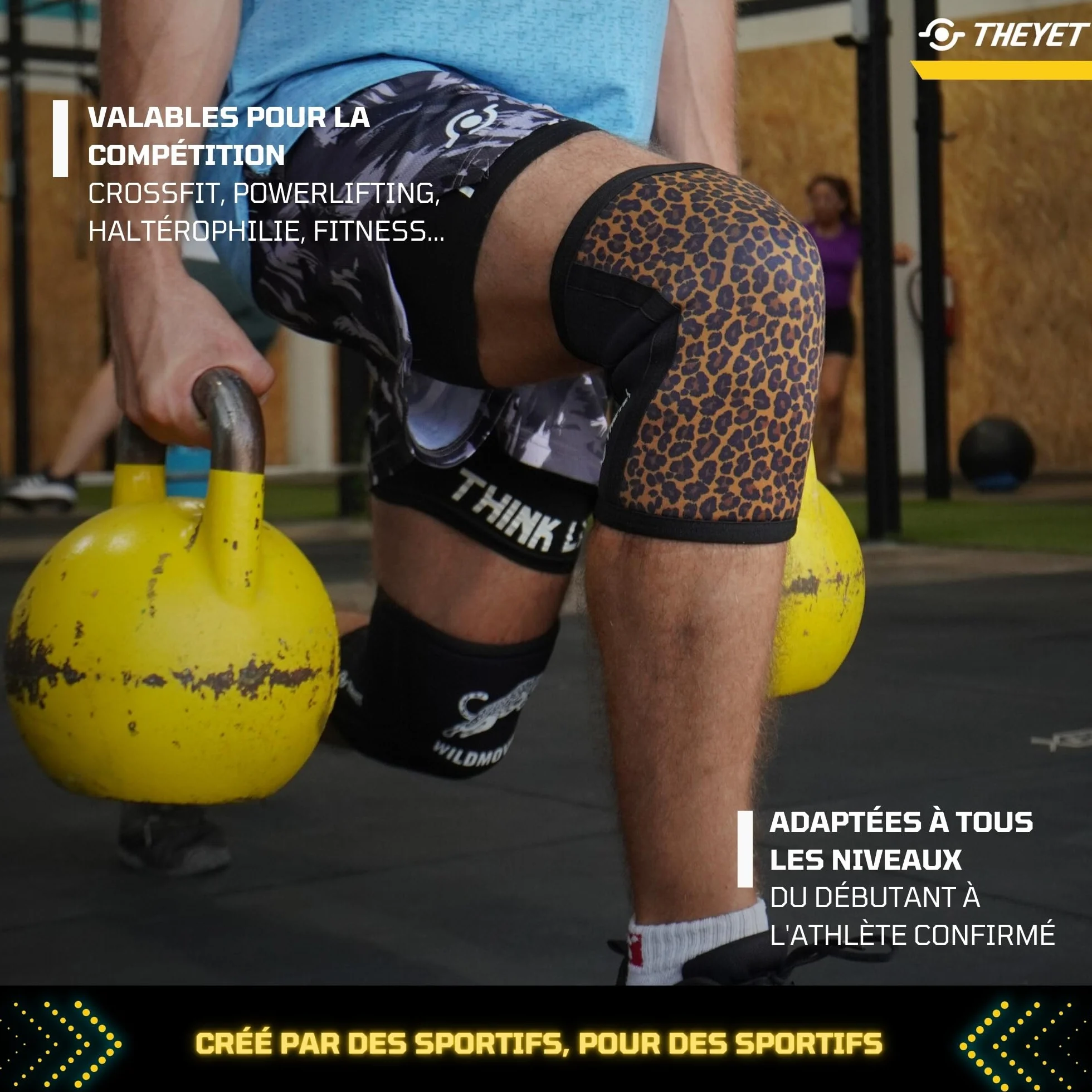 Theyet Genouillères Crossfit et Musculation Réversibles 7mm en Néoprène | Protections Sportives pour Genoux Animal Print Femme | Compression Haltérophilie Powerlifting, Fitness, Gym et Squat (Paire)