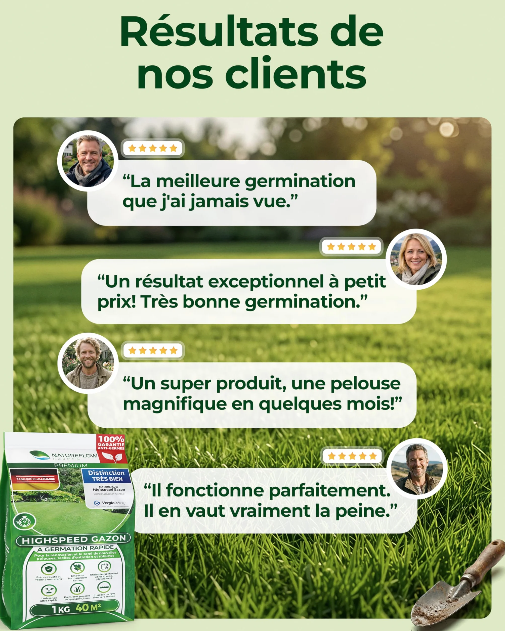 Gazon Regarnissage Rapide 1kg 40m2 Fabriqué en Allemagne Résistant Autoréparation Naturelle