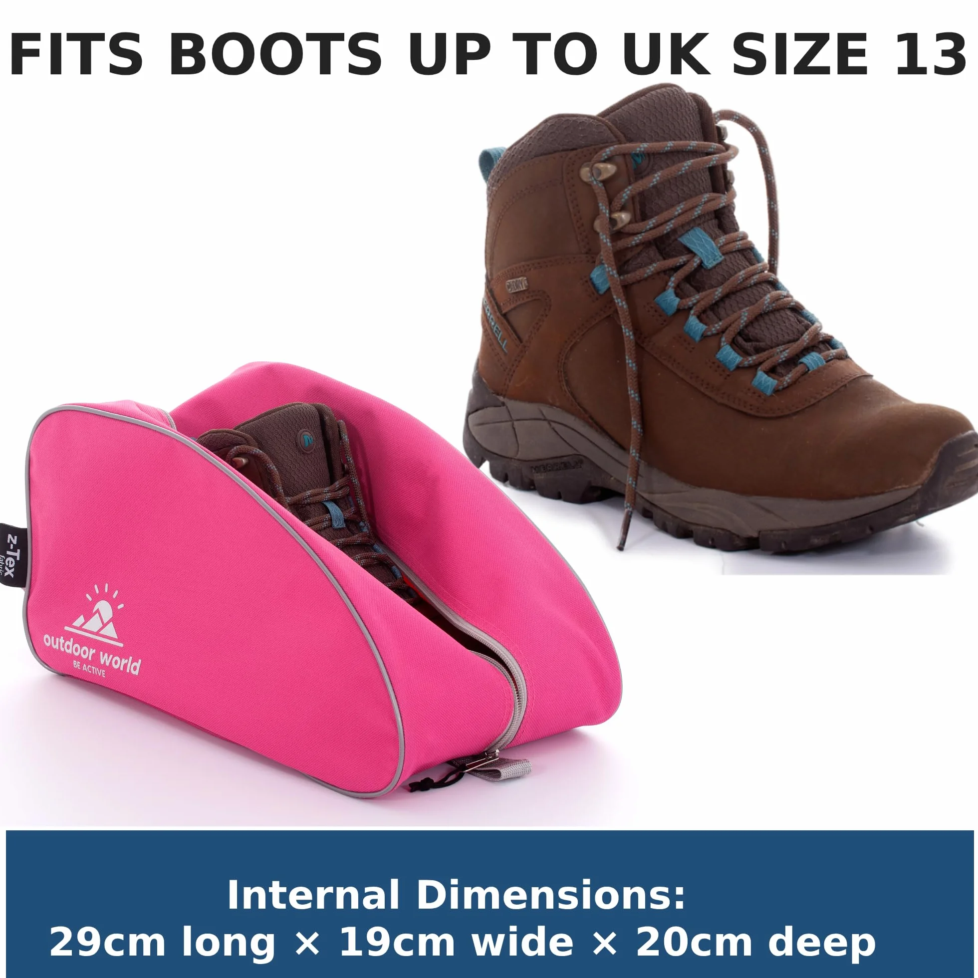 Outdoor World Premium Sac à Bottes Résistant à l'eau Large Ouverture zippée Sac de Rangement pour Chaussures Rose