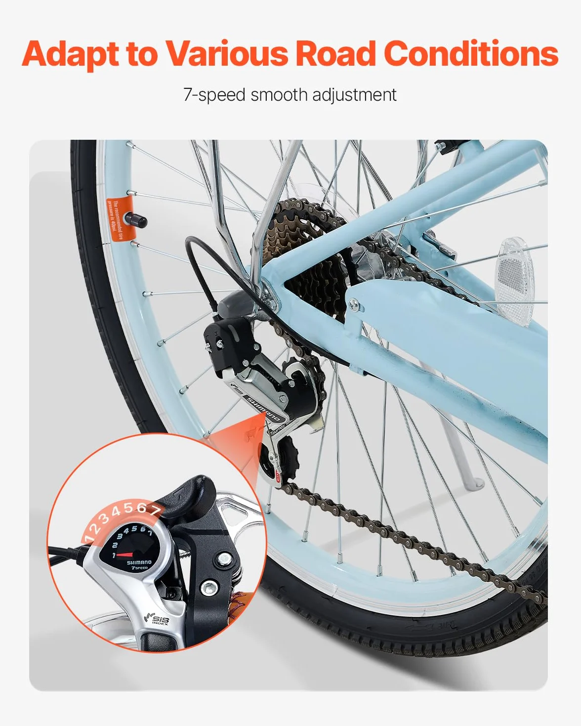VEVOR Vélo croiseur, Vélo de Plage avec Panier de Grande capacité, Porte-Bagages arrière et siège réglable, sécurisé et Robuste, pour Cyclisme..