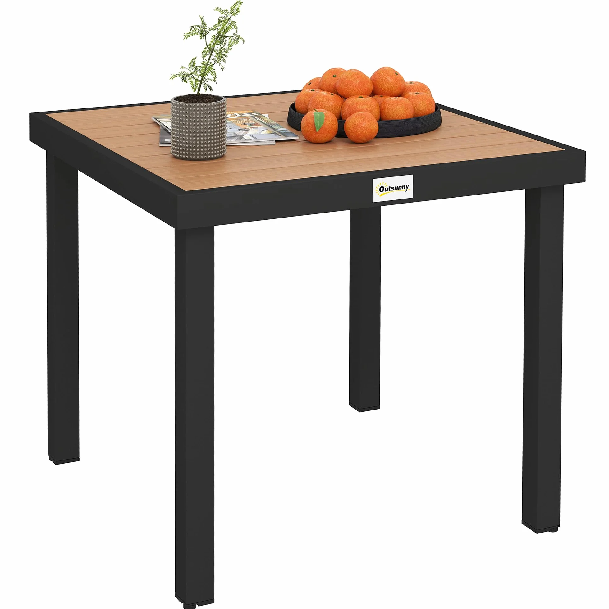 Outsunny Table à Manger de Jardin en Aluminium 78x78x74 cm Bois Naturel