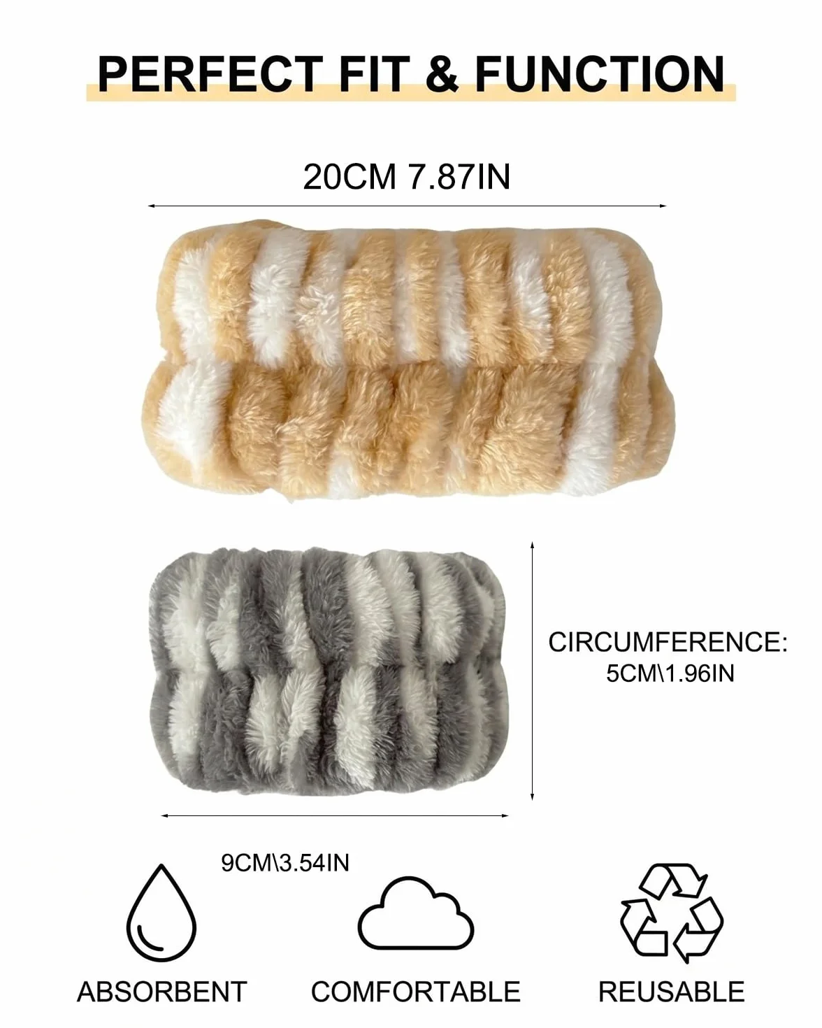 Protège-Poignets Microfibre Absorbants 2 Paires Anti-Goutte Lavage Visage Maquillage Spa Douche Jaune-Blanc Gris-Blanc