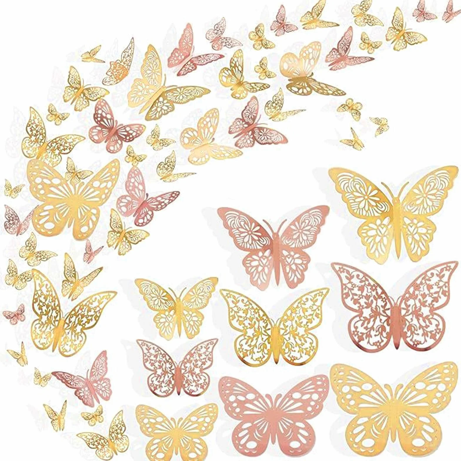 72 Pièces Ornements de Papillons 3D, Autocollants Peintures Murales Décoration Murale Chambre Fille Fête Mariage