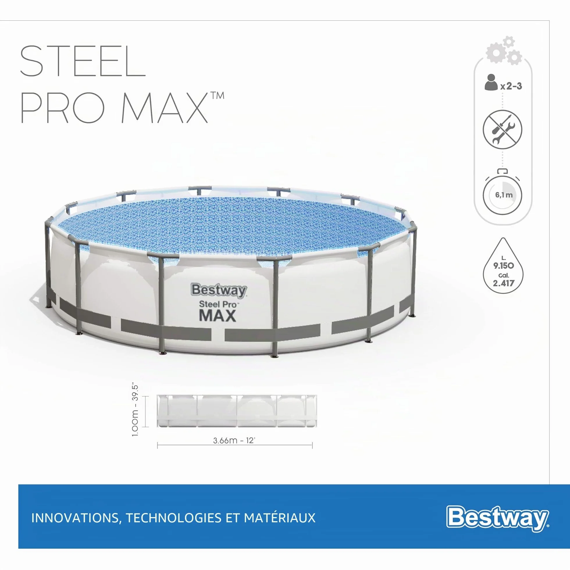 BESTWAY Piscine hors sol ronde Steel Pro Max 366 x 100 cm
