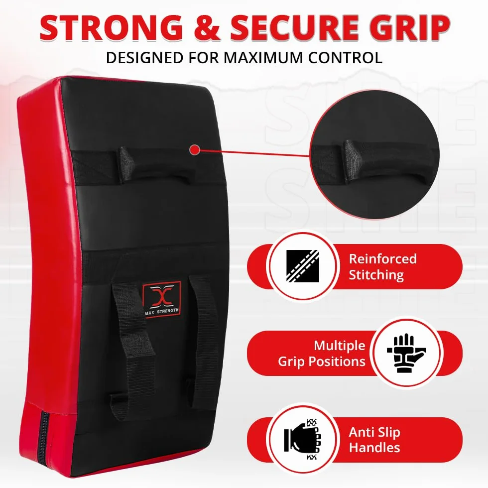 MAXSTRENGTH Bouclier de frappe professionnel pour entraînement de kickboxing | Coussinet incurvé de Muay Thai | Idéal pour MMA, arts martiaux, karaté, taekwondo, entraînement