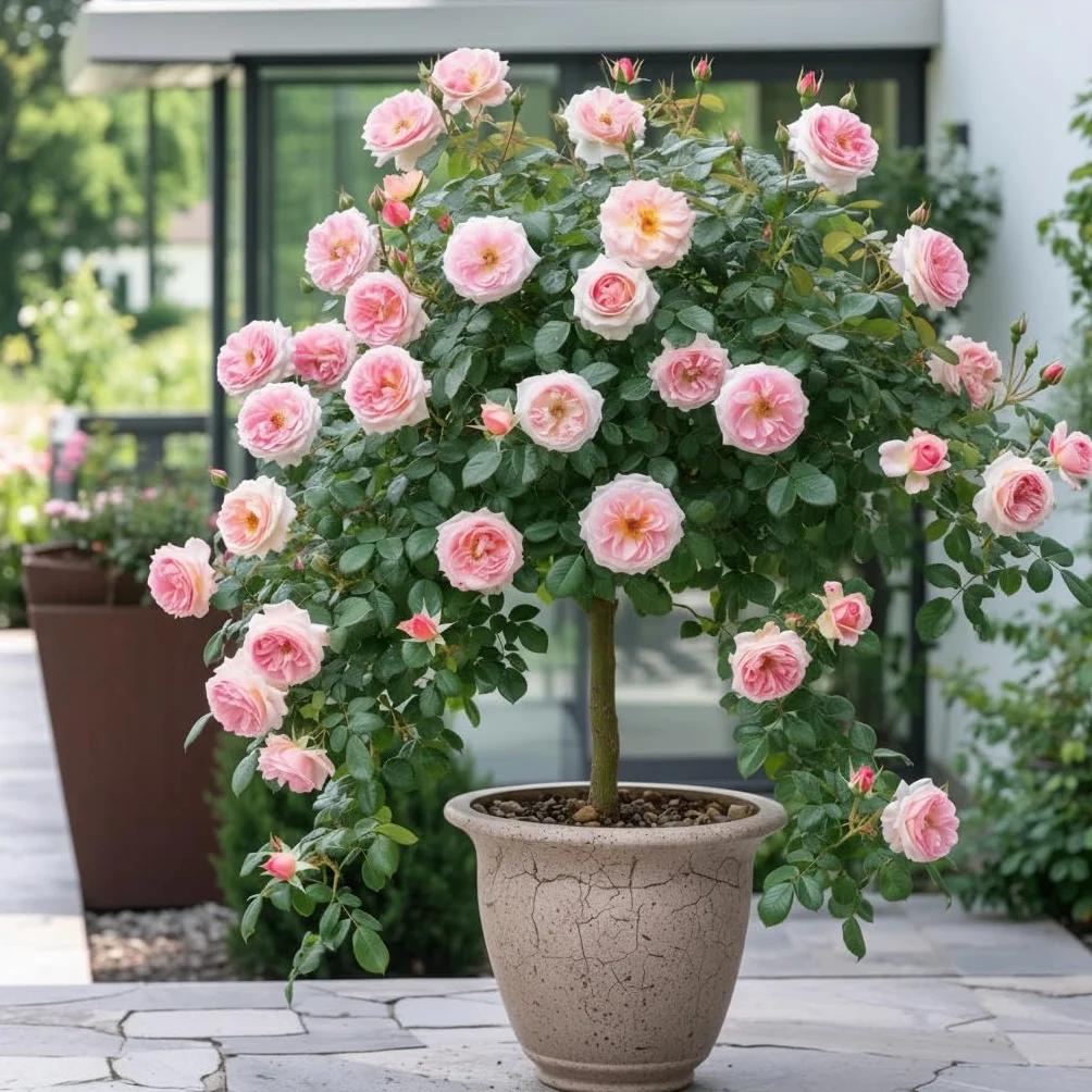 Rosier sur tige 120 cm hauteur pour pots pleine terre balcon terrasse petit jardin Laminuette