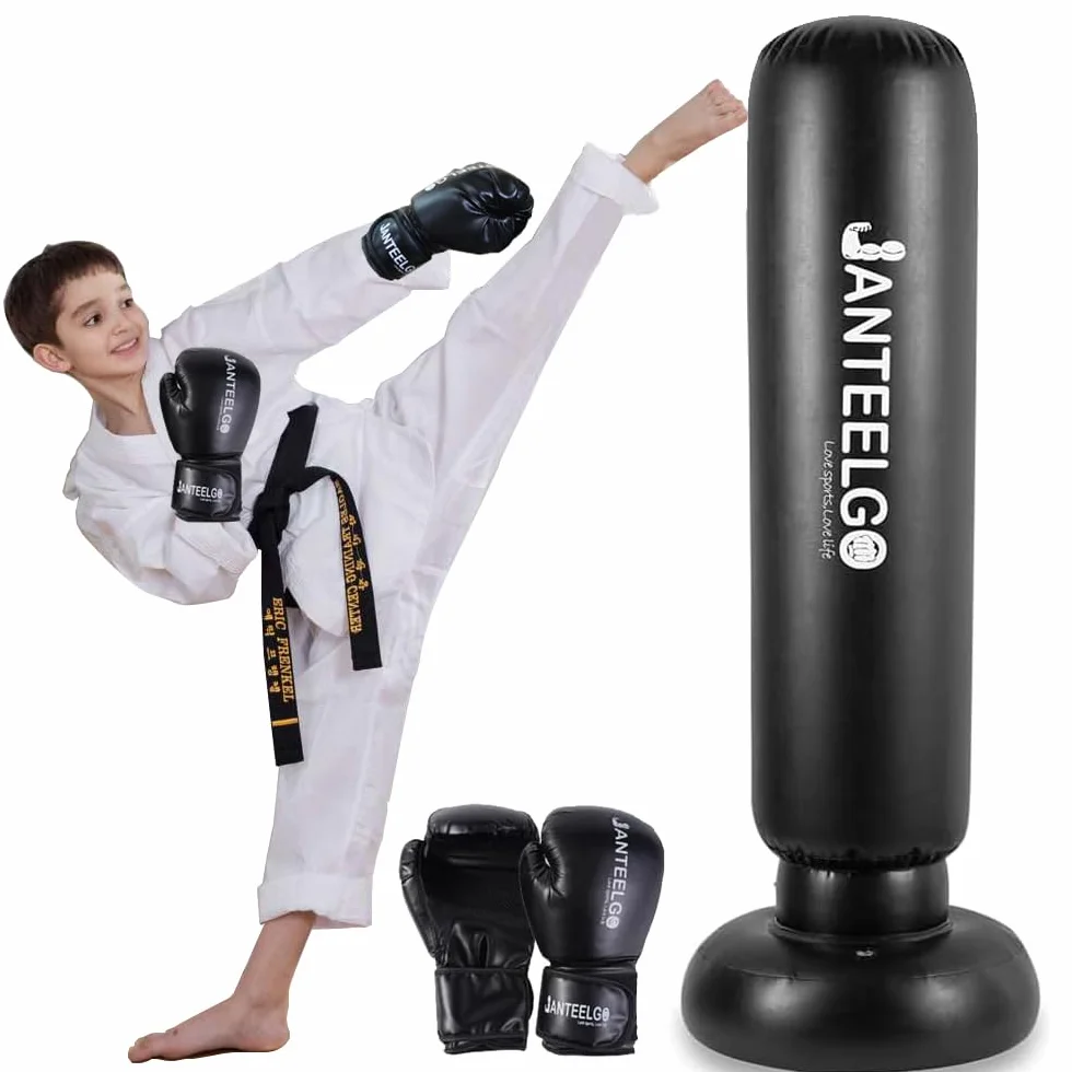 Punching Ball Enfants avec Gants de Boxe: JanTeelGO 150cm Boxe Enfant Gonflable - Sac de Frappe Enfant Cadeau pour GarçOns Et Les Filles 3 à 12 Ans
