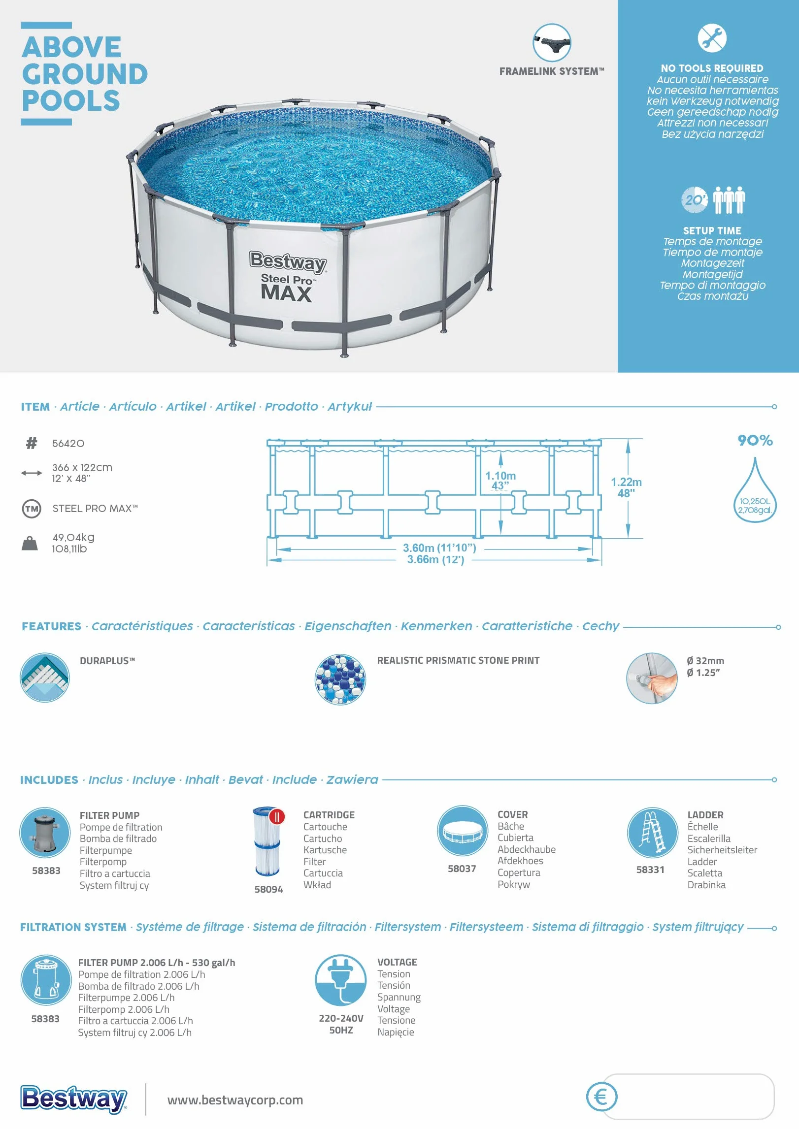 Bestway Steel Pro MAX Rond Piscine 366x122 cm
