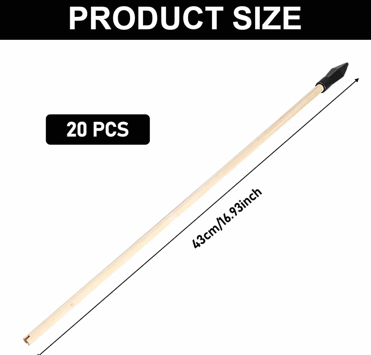 Flèches en bois 45 cm pour tir à l'arc, lot de 20 avec embouts caoutchouc, bambou sécurité débutants