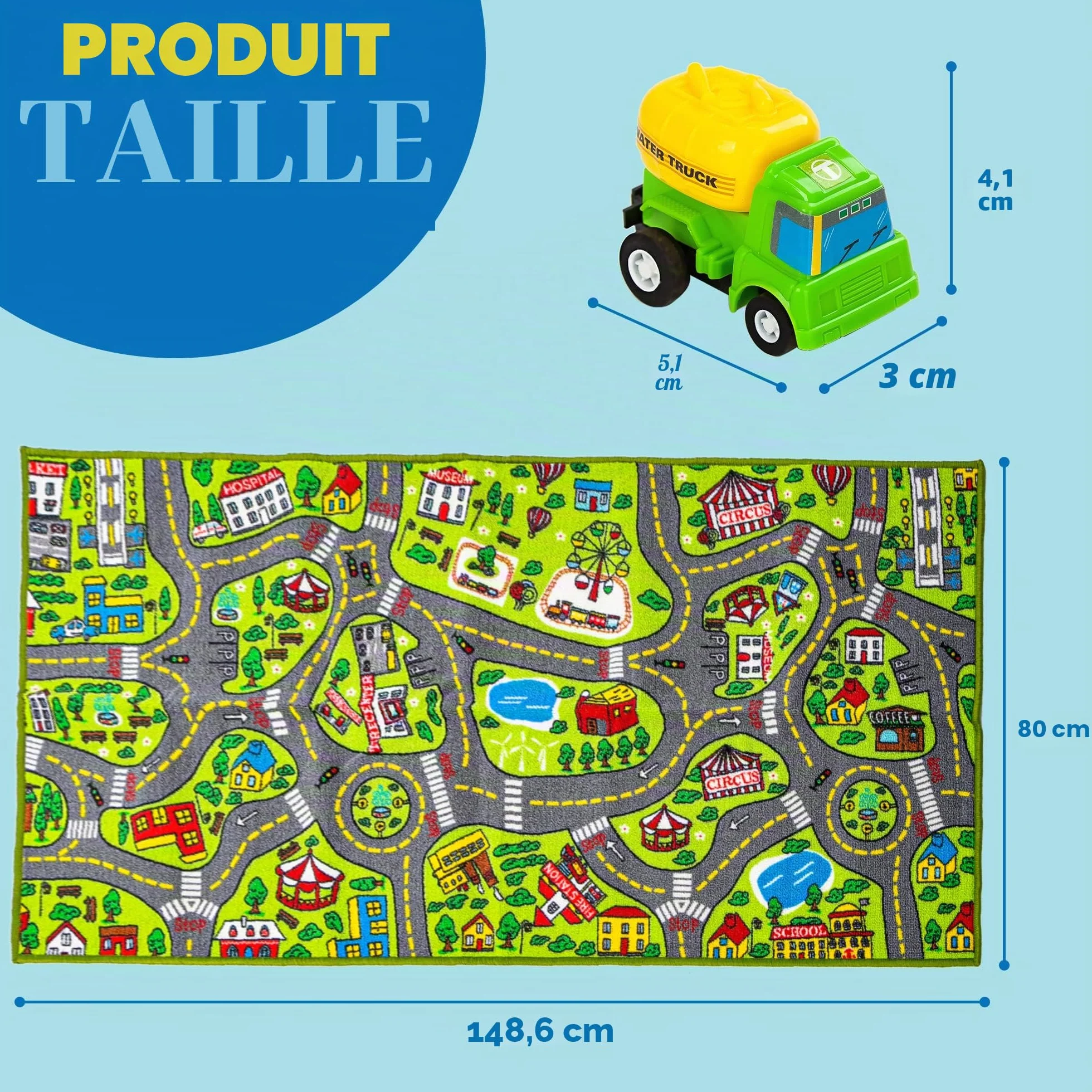 JOYIN Tapis de Jeu avec 12 Mini Voitures 80 x 150 cm pour Enfants Garçon et Fille