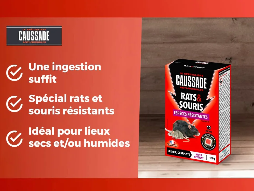 CAUSSADE Anti Rats & Souris 10 Sachets Pâtes Fluorescents 150g Fabriqué en France