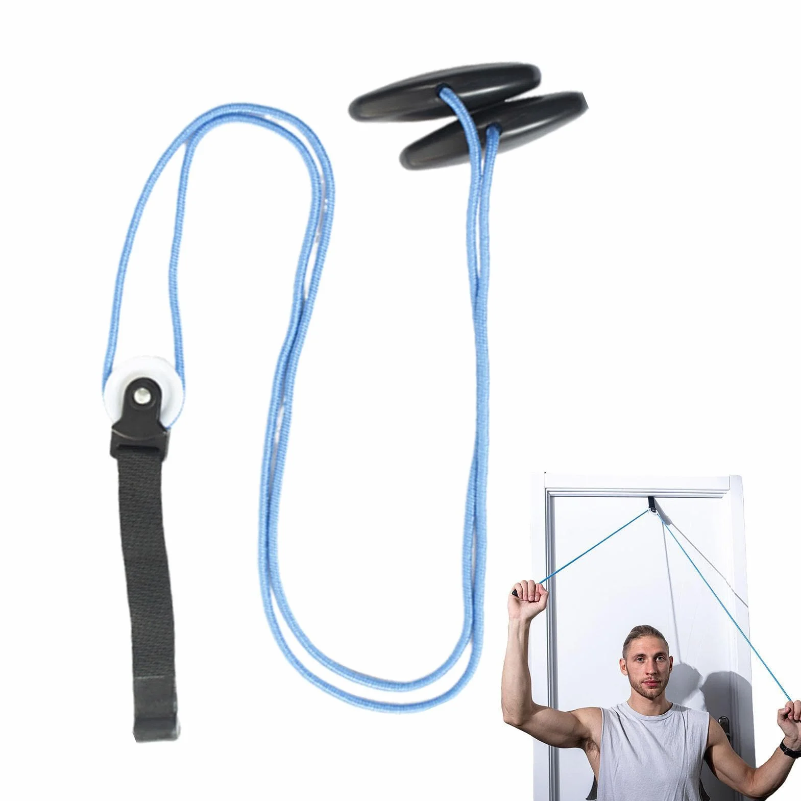 Disque d'épaule - Système de porte - Rééducation par porte Easy Mount - Design ergonomique - Construction anti-rayures - Deux poignées pour les séances de récupération de thérapie à domicile