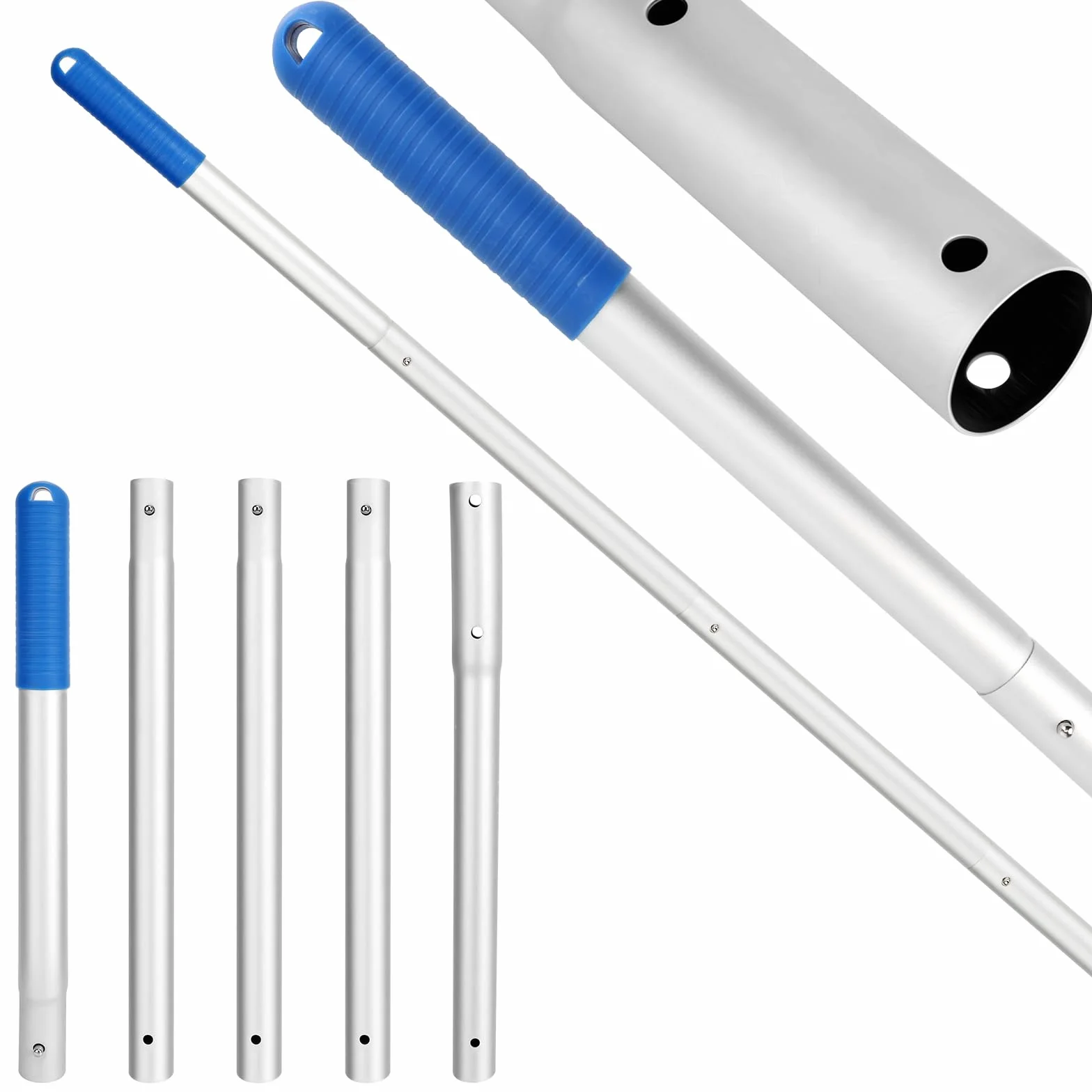 Perche Télescopique Aluminium 5 Sections 0.3m-1.7m Compatible EZ Clip pour Piscine