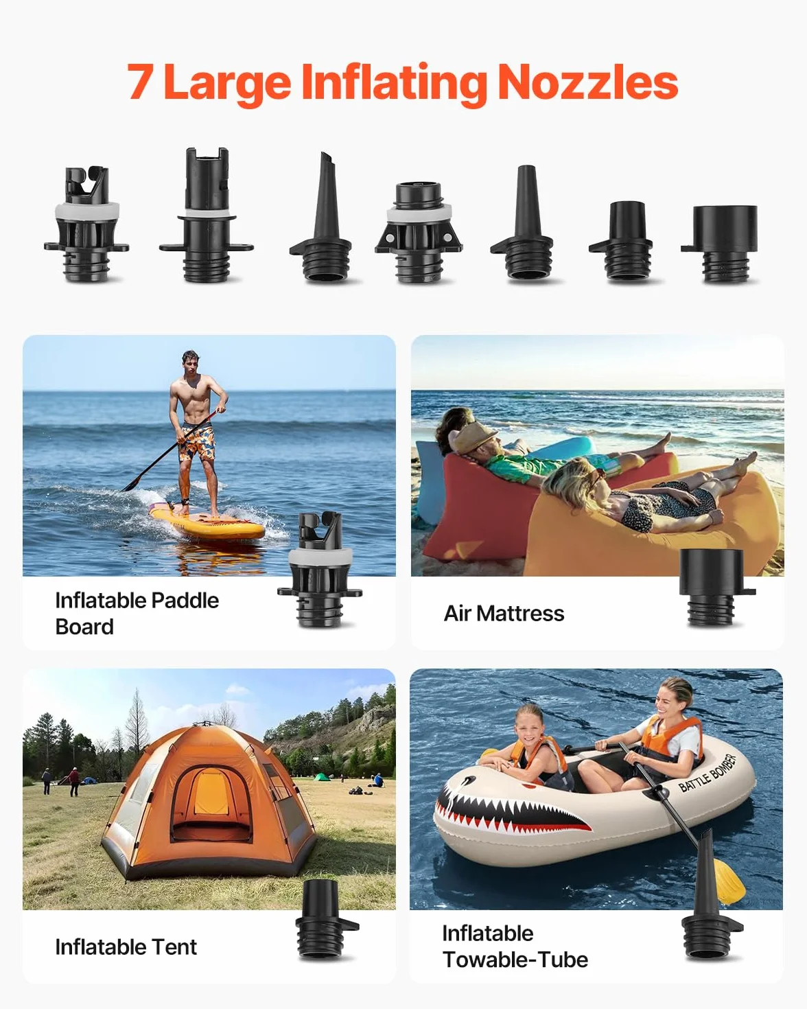 VEVOR Pompe à Air Électrique pour Paddle 20 psi, Gonfleur pour SUP Rechargeable Alimenté par Batterie et Connecteur Allume-Cigare, Gonflage et Dégonflage à Deux Étages, Arrêt Automatique, pour Matelas