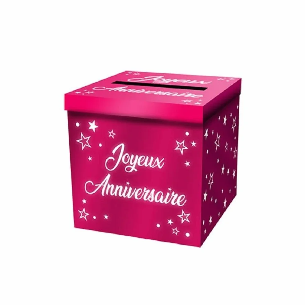 URNE JOYEUX ANNIVERSAIRE PAILLETEE FUCHSIA