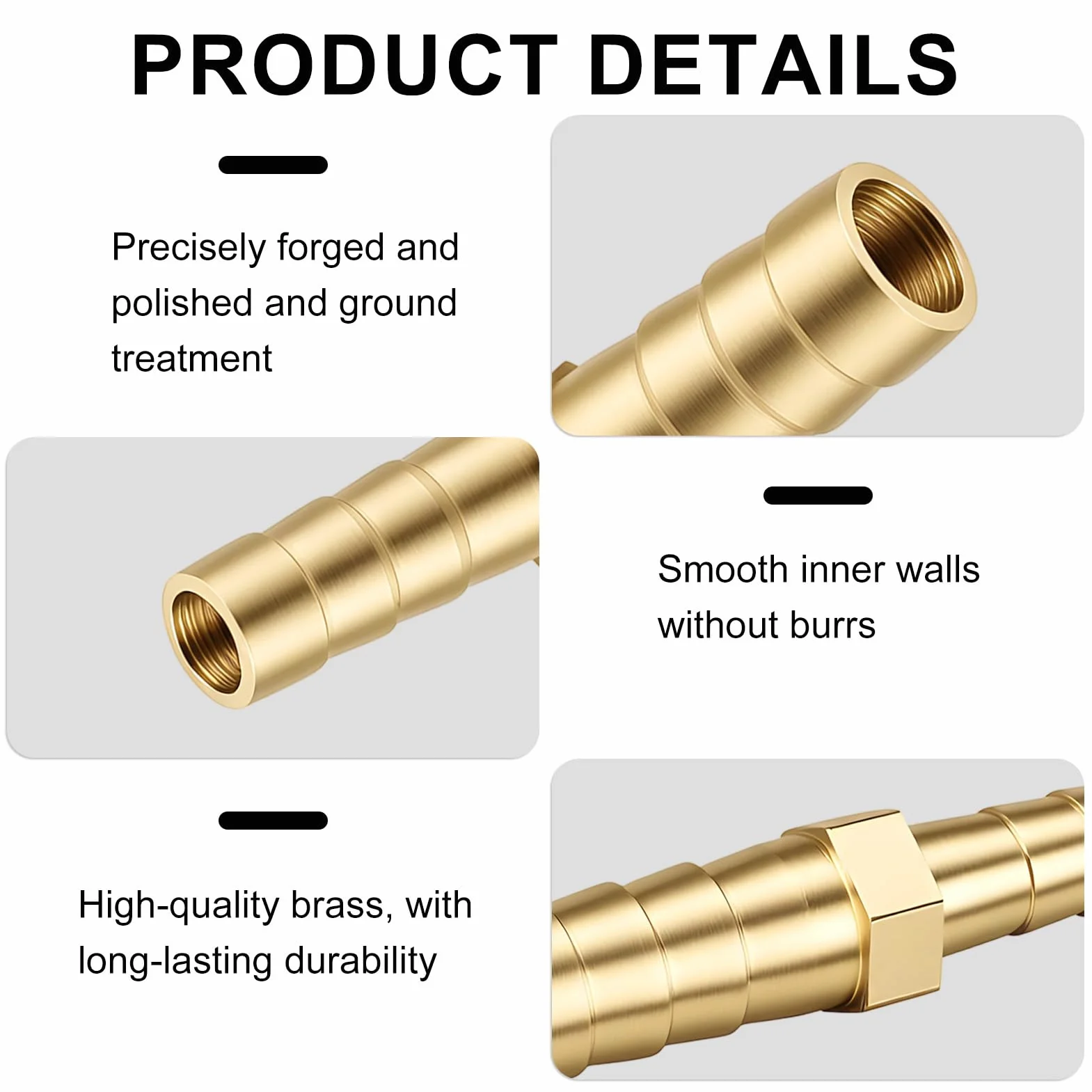Raccords Cannelés Droits en Laiton 8mm à 6mm, 4PCS Raccords de Tuyau Réducteurs Résistant à la Corrosion