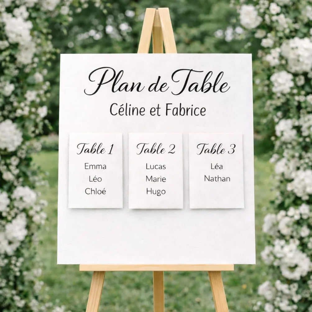 Stickers Personnalisés Plan de Table Mariage – Décoration à Coller sur Bois, Plexi ou Miroir – Fabrication Française