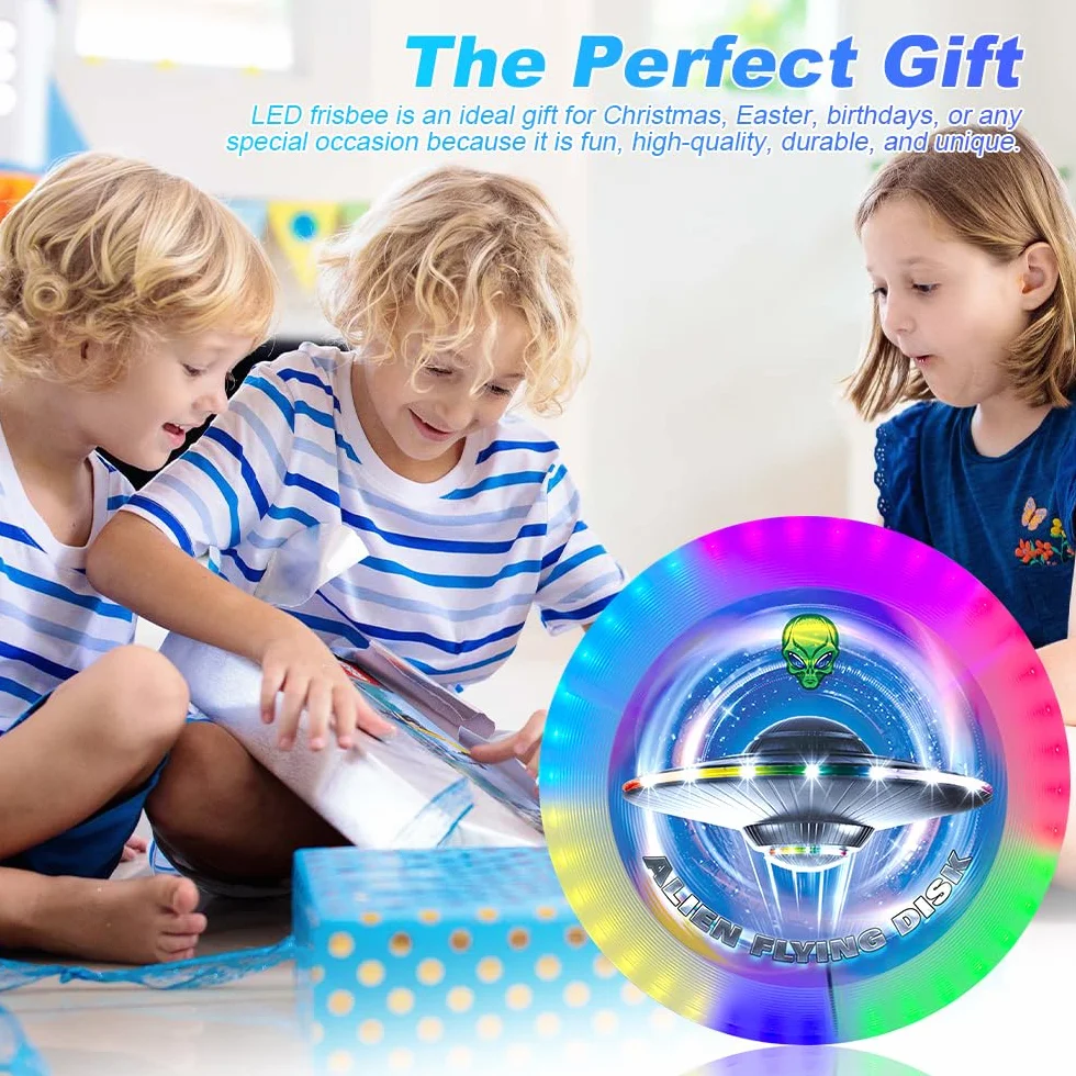 Frisbee Lumineux LED 12 Effets Etanche Batterie Rechargeable 38 Lumières Extérieur