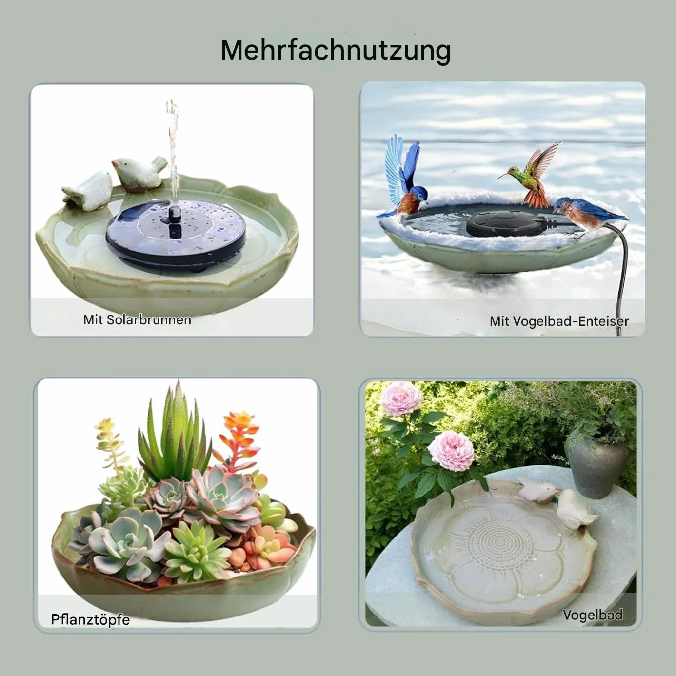 Mangeoire de bain pour oiseaux en céramique avec 2 oiseaux décoratifs pour extérieur