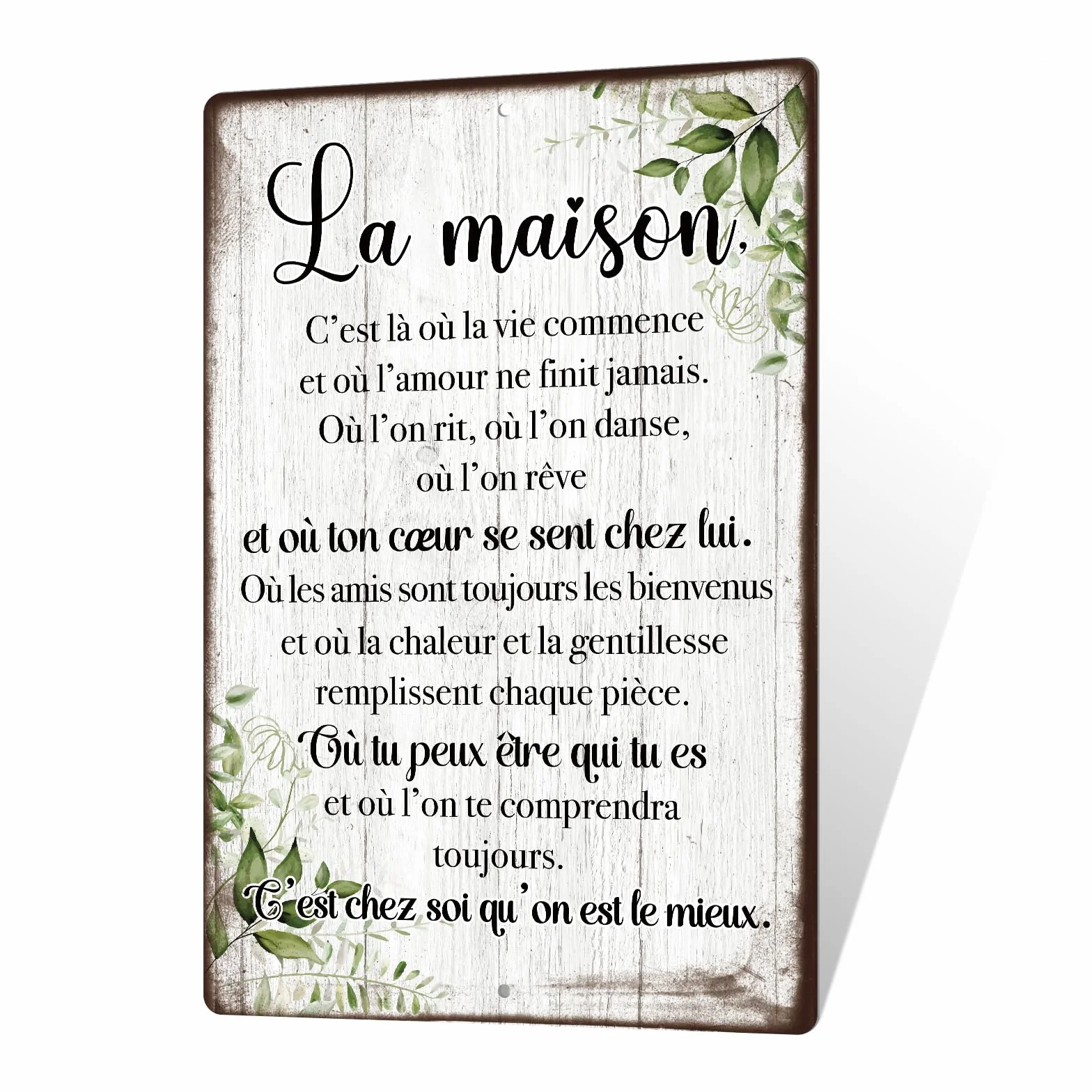 Plaque Métal Décorative La Maison 30x20 cm Panneau Murale Aluminium Texte Inspirant Style Vintage