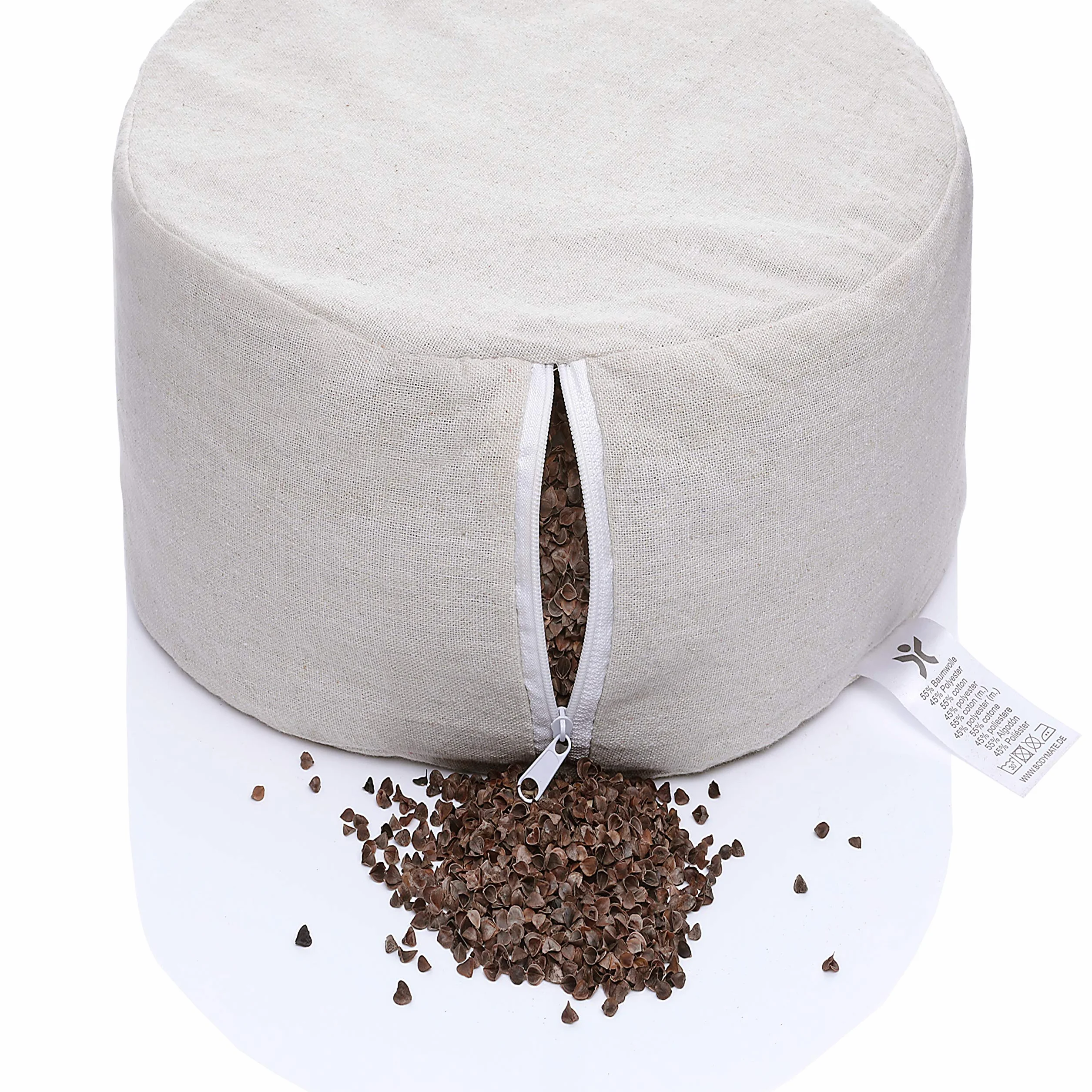 BODYMATE Coussin de méditation & Yoga (zafu) surélevé H20 cm Ø31 cm - Rembourrage en Coques de Sarrasin, Housse 100% Coton - Lavable en Machine