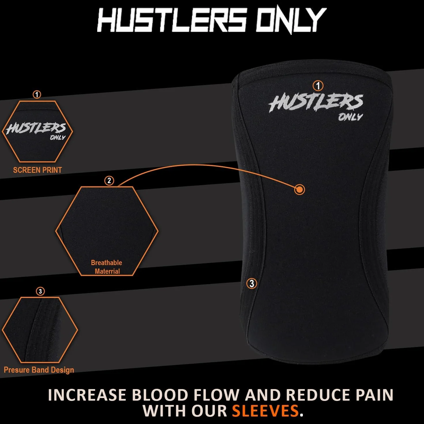 Hustlers Only Coudières d'haltérophilie en néoprène de 5 mm pour soulager instantanément les douleurs articulaires, coudières pour la gym, le fitness et l'entraînement. (M, noir)