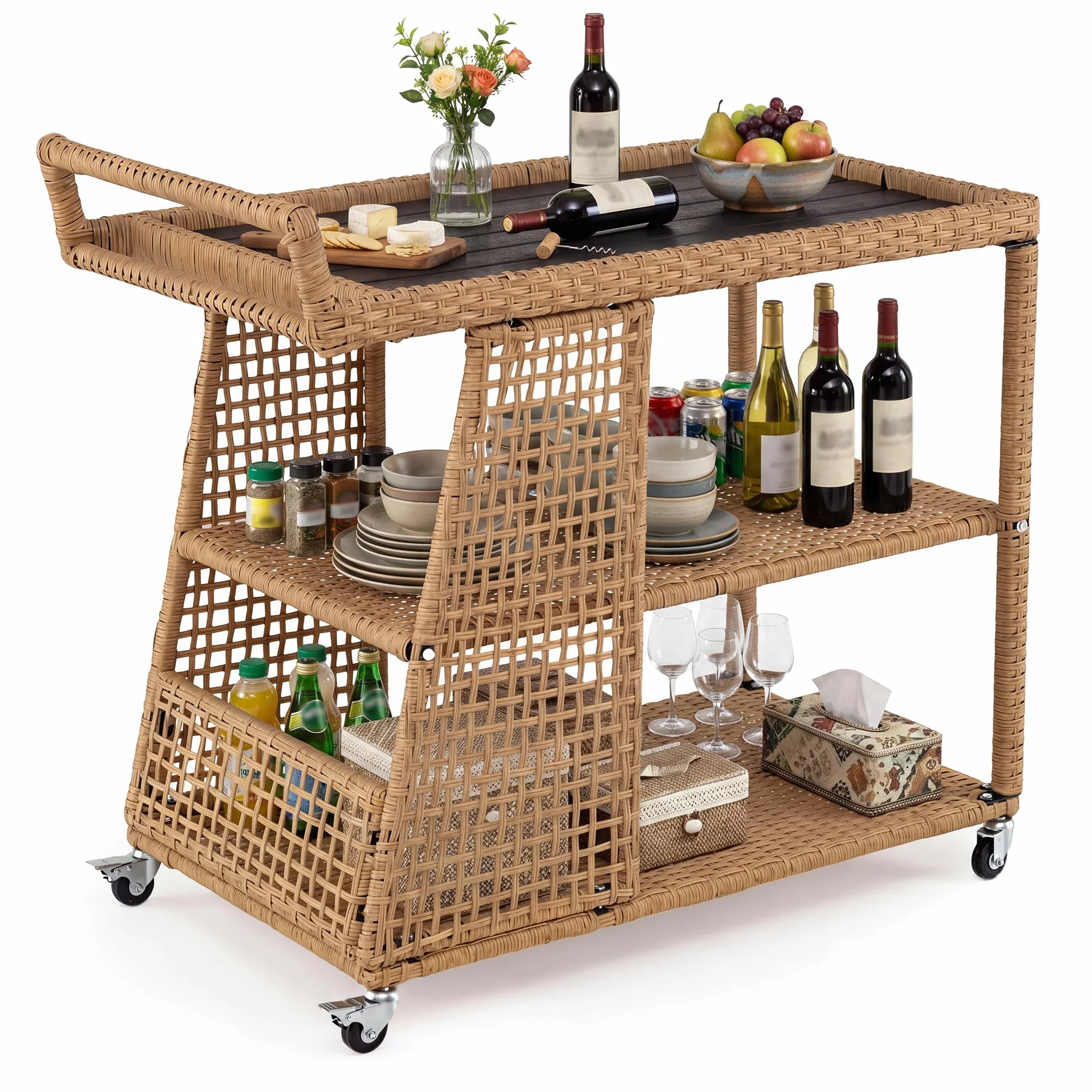 SOARS Chariot de Bar Extérieur en Rotin PE, 3 Niveaux, Desserte de Jardin