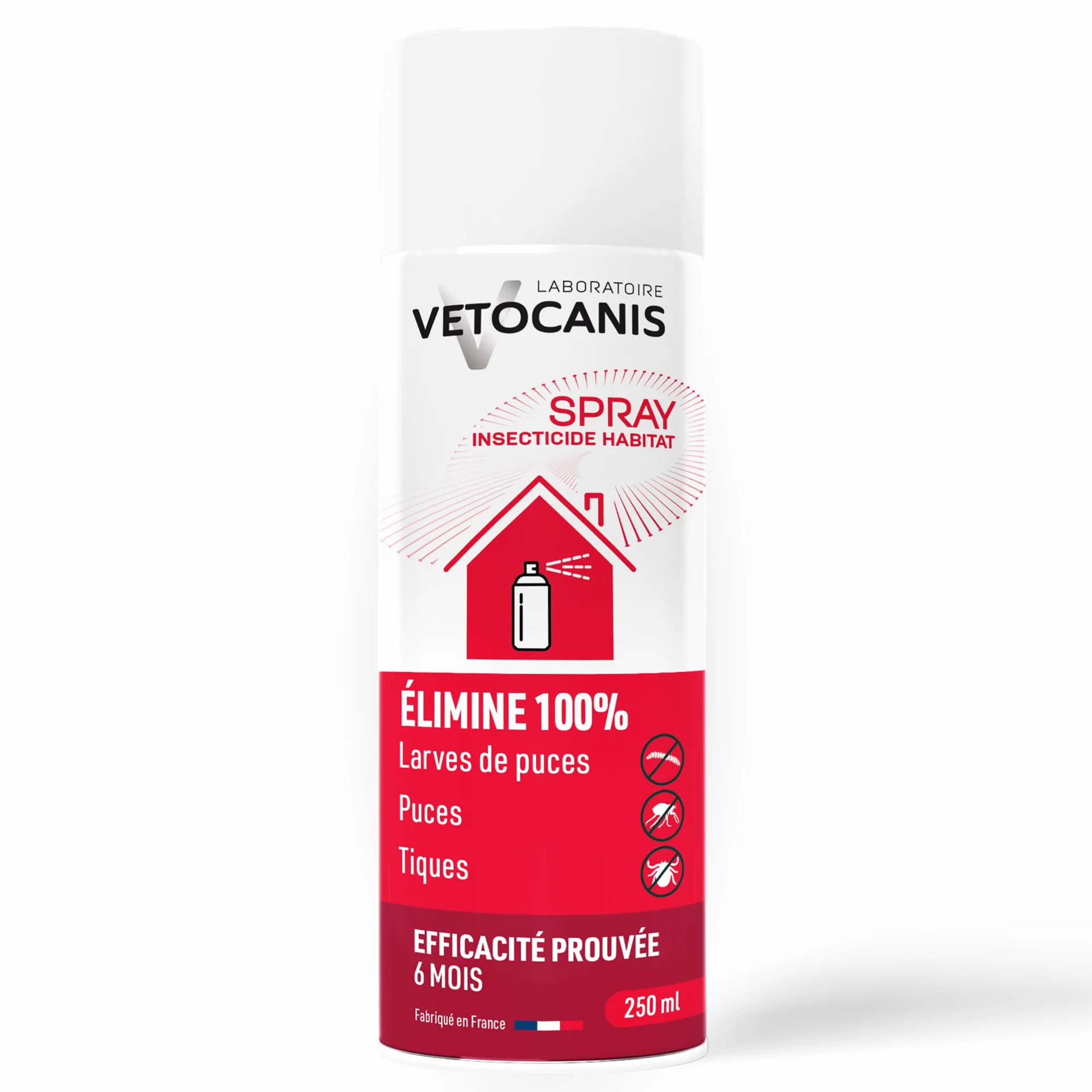 Vetocanis Spray Insecticide Habitat 250ml Elimine Puces Larves Tiques 6 mois
