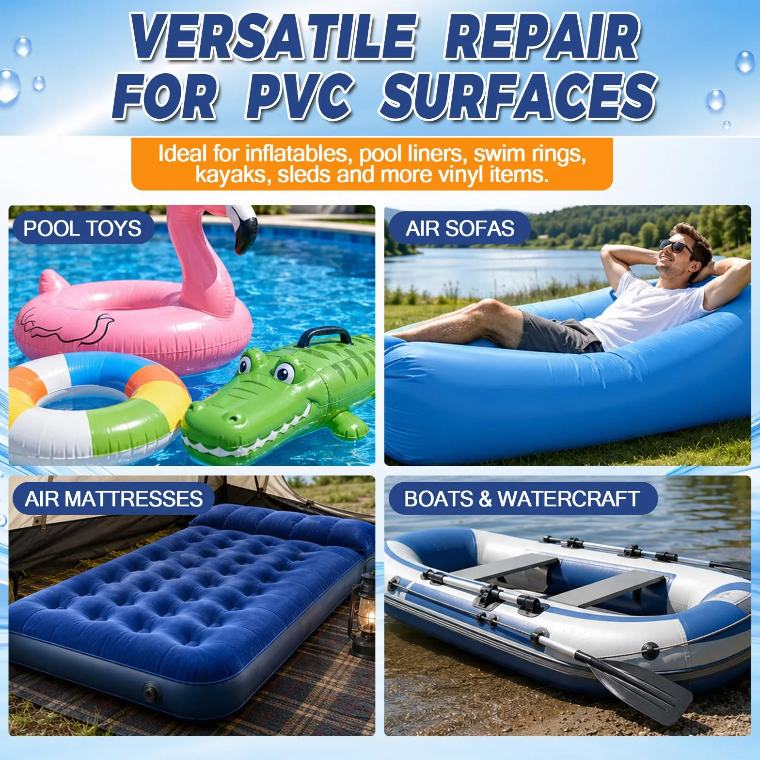 Vigorder Kit Réparation Piscine 60ml, Patch Vinyle Étanche pour Gonflables PVC