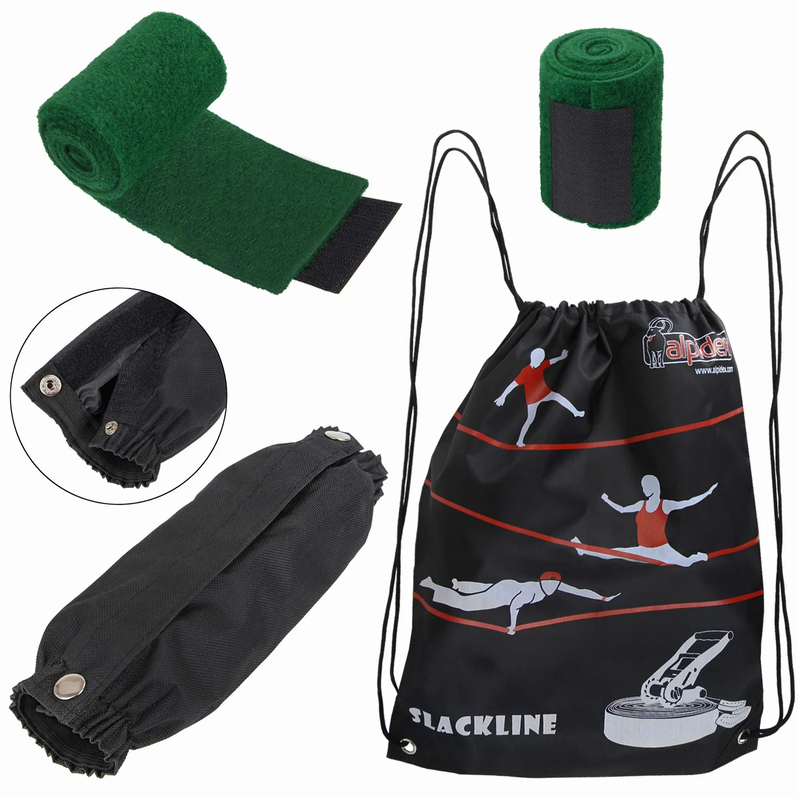 ALPIDEX Slackline Set 15 m + Protections pour Arbre et Protection cliquet, Convient aux Enfants, débutants et avancés