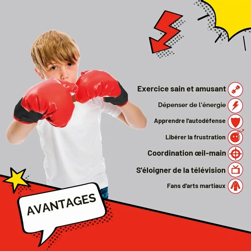 Whoobli Sac de Frappe pour Enfants avec Gants de Boxe | Sac de Frappe réglable avec Support | Sac de Boxe pour garçons et Filles