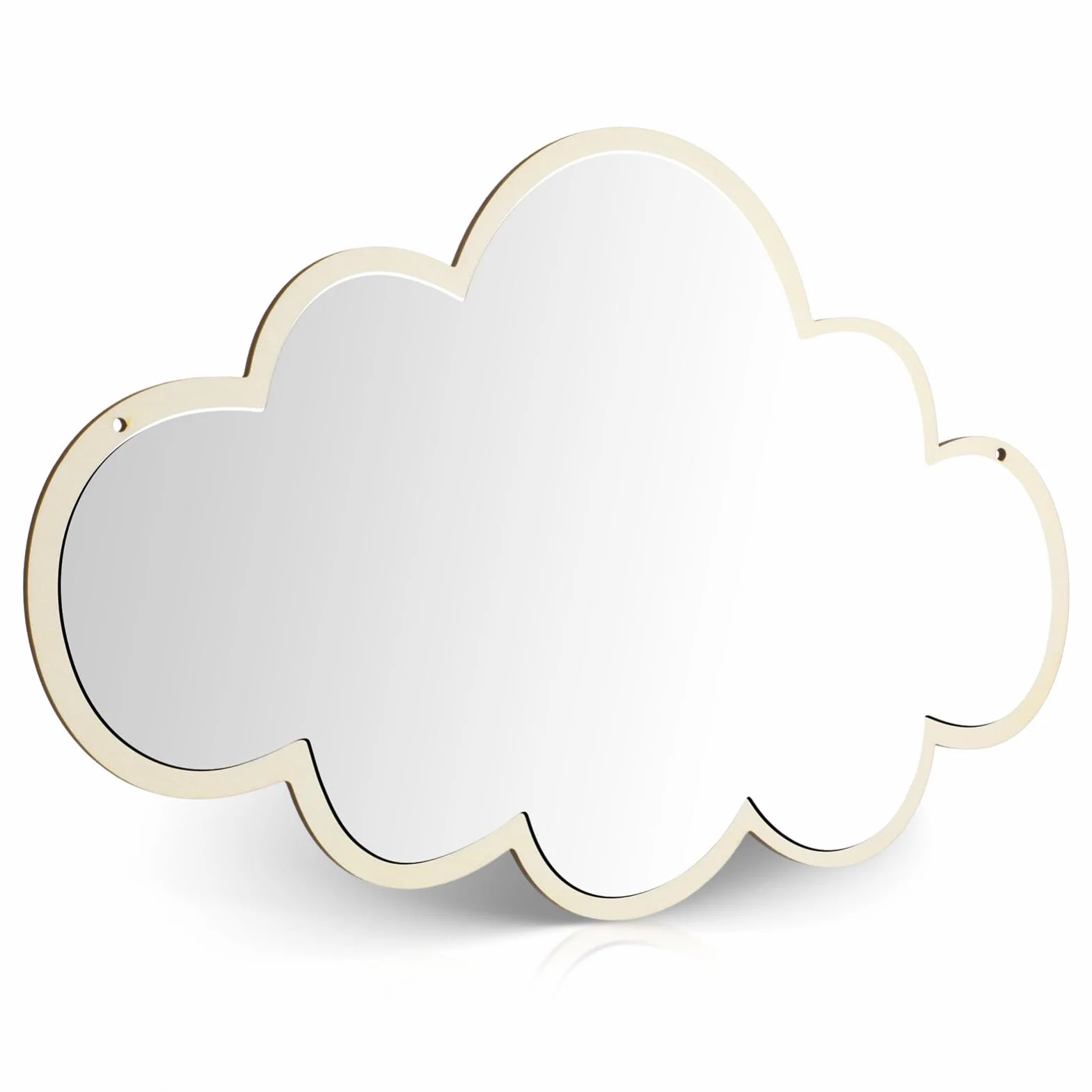 Miroir Décoratif en Bois Naturel Nuage, Miroir Autocollant sans Perçage, Film Protecteur pour Chambre Enfant