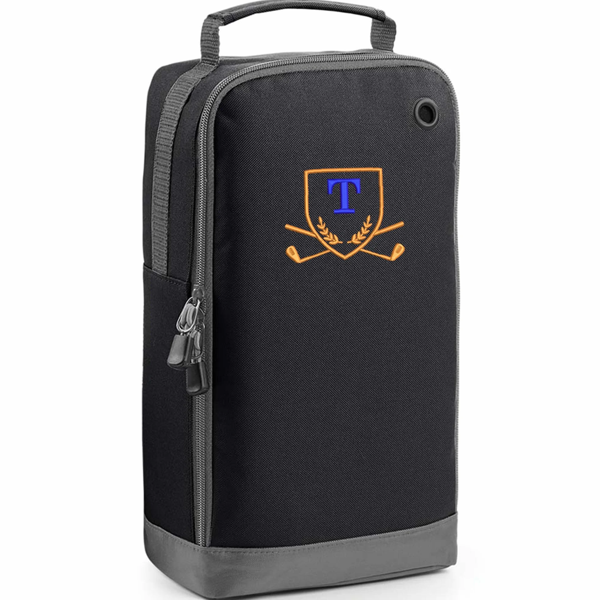 Sac à chaussures de golf brodé monogrammé Noir 35x19x12cm