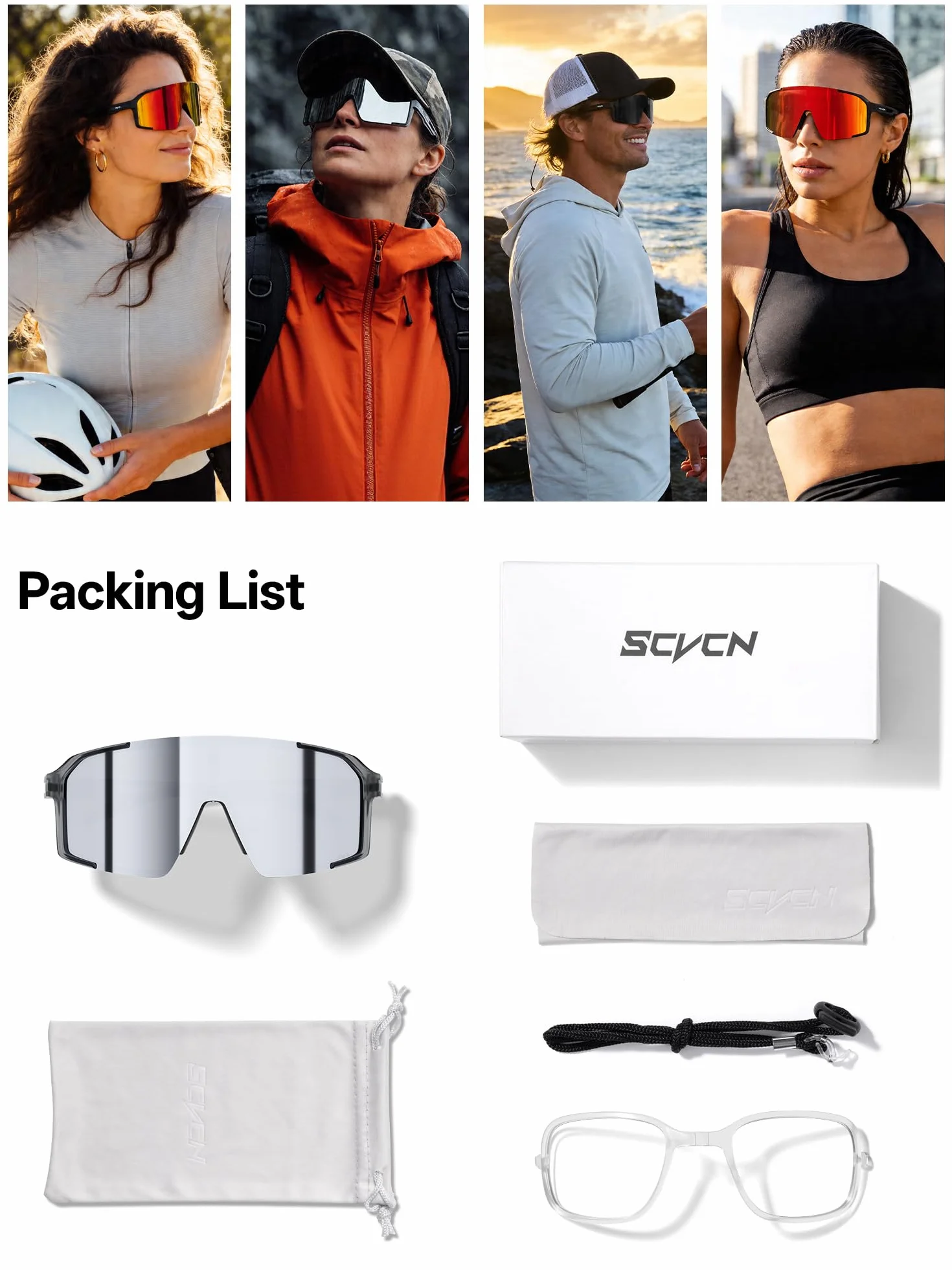 SCVCN Lunette de Cyclisme Vélo Sport Homme Femme Protection UV400 Vélo VTT Pêche Course Conduite Pêche Volleyball Golf Softball S493Z7