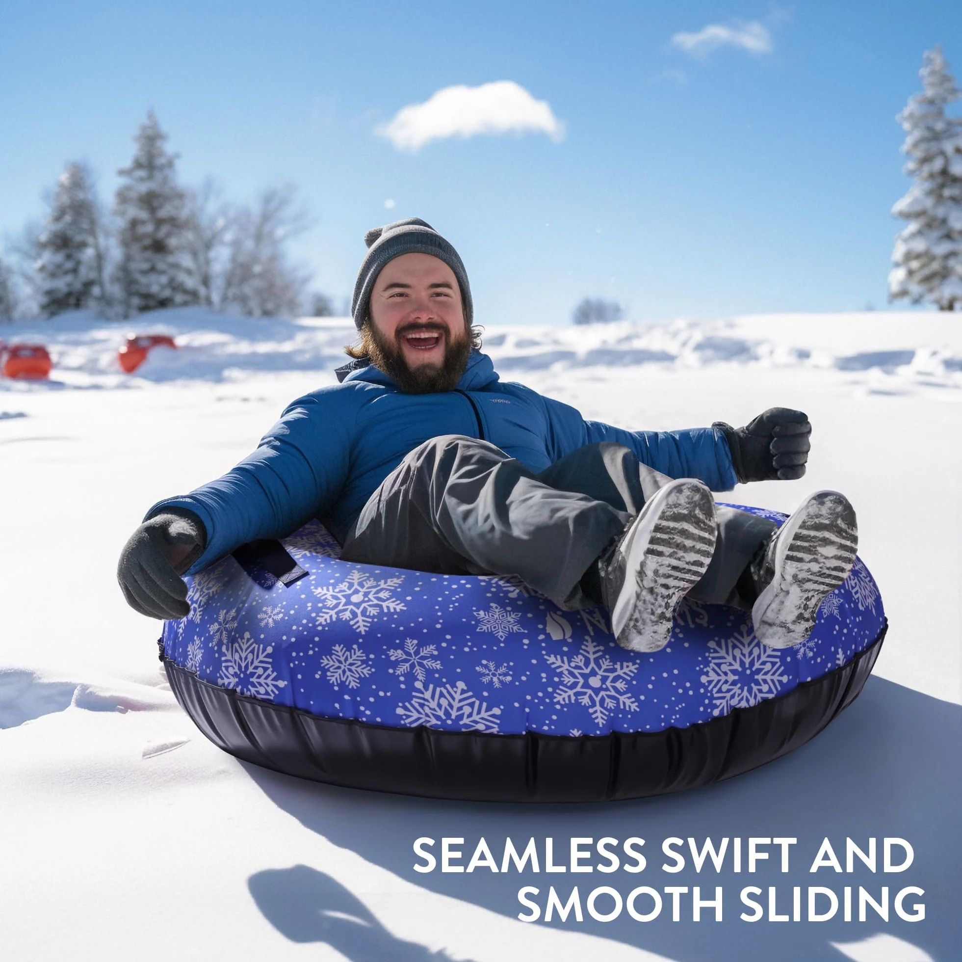 Navaris Tube à Neige Gonflable - Luge Gonflable 100 cm en Polyester avec Sangle de remorquage et poignées intégrées - Charge maximale 90 kg