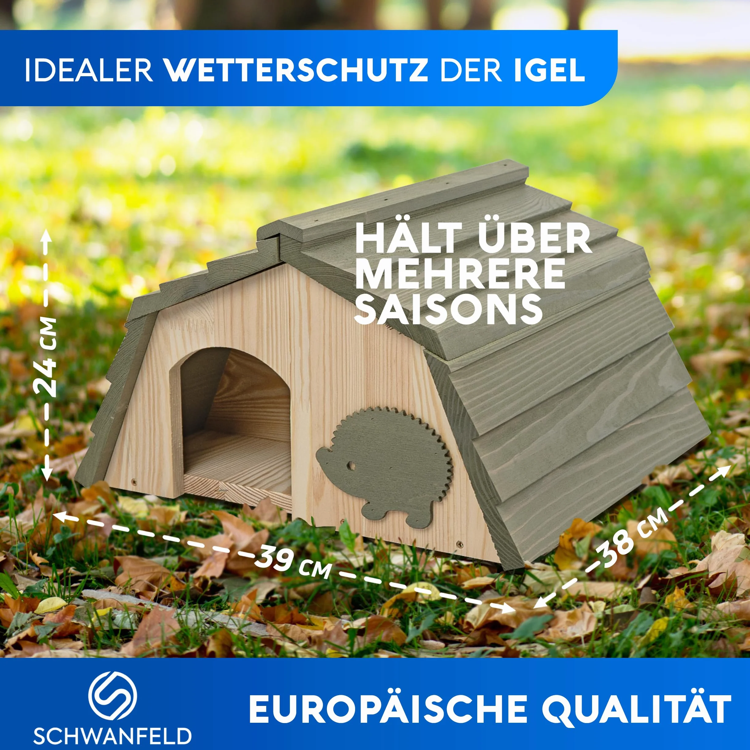 SCHWANFELD® Niche pour hérisson avec entrée labyrinthe, résistante à l'hiver, fond inclus
