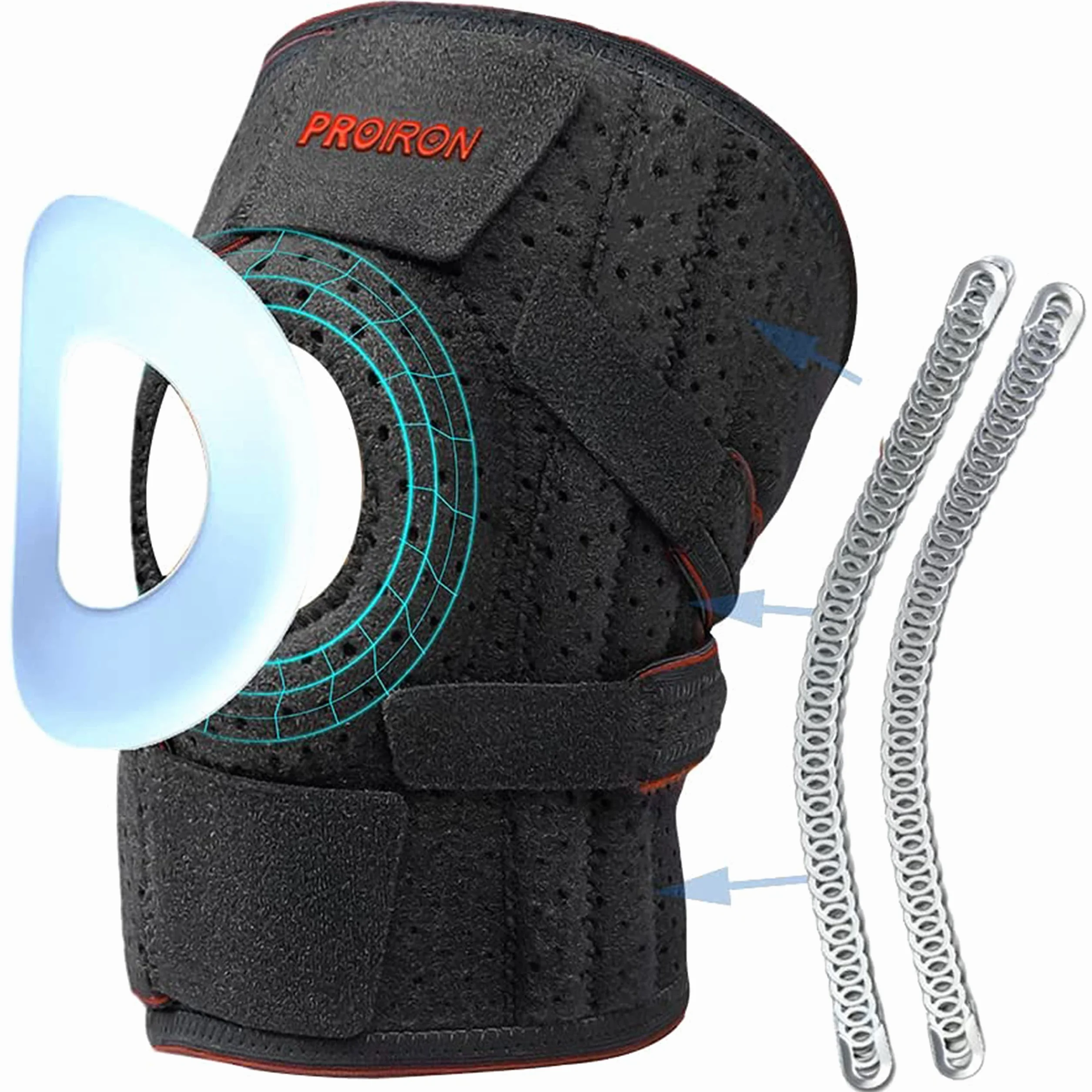 PROIRON Genouillère Sport Genouillère Régable, Genouillère Rotulienne et Ligamentaire avec Stabilisateur à ressort flexible Genouillères pour la Rotule,Noir