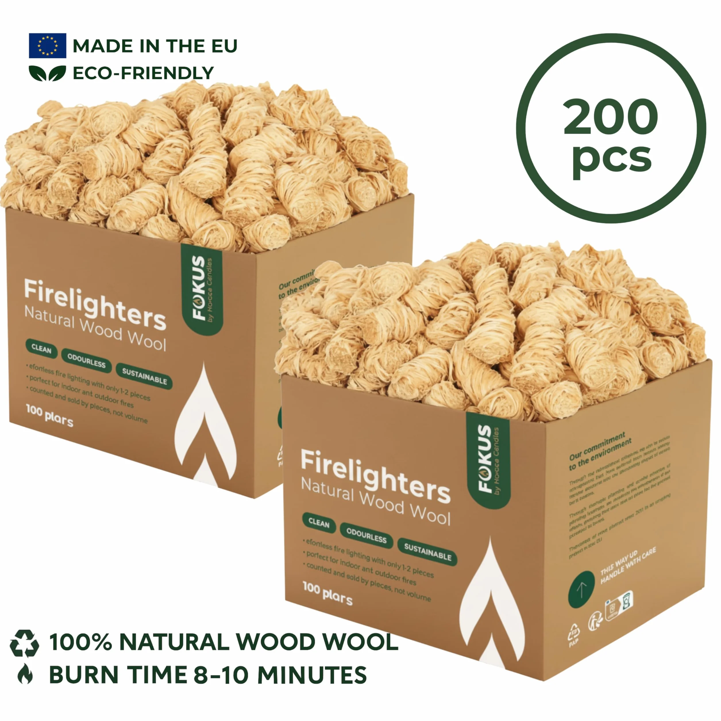 HORECA CANDLES Allume-Feu Naturel Laine de Bois Cire Lot 200 Allume-Feux Écologiques Barbecue Cheminée Poêle Bois Brasero