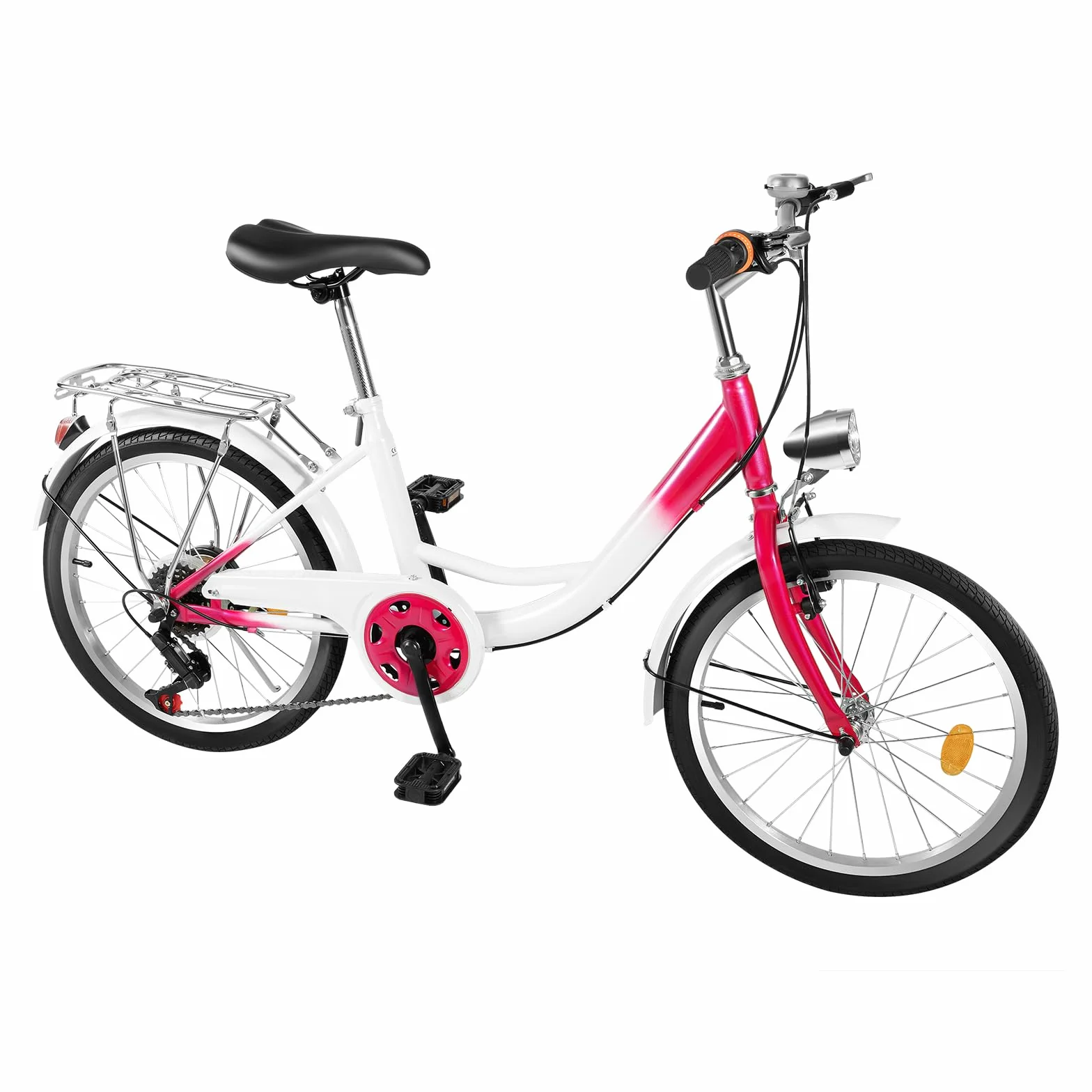 Vélo 20 pouces fille 6 vitesses freins doubles rose blanc