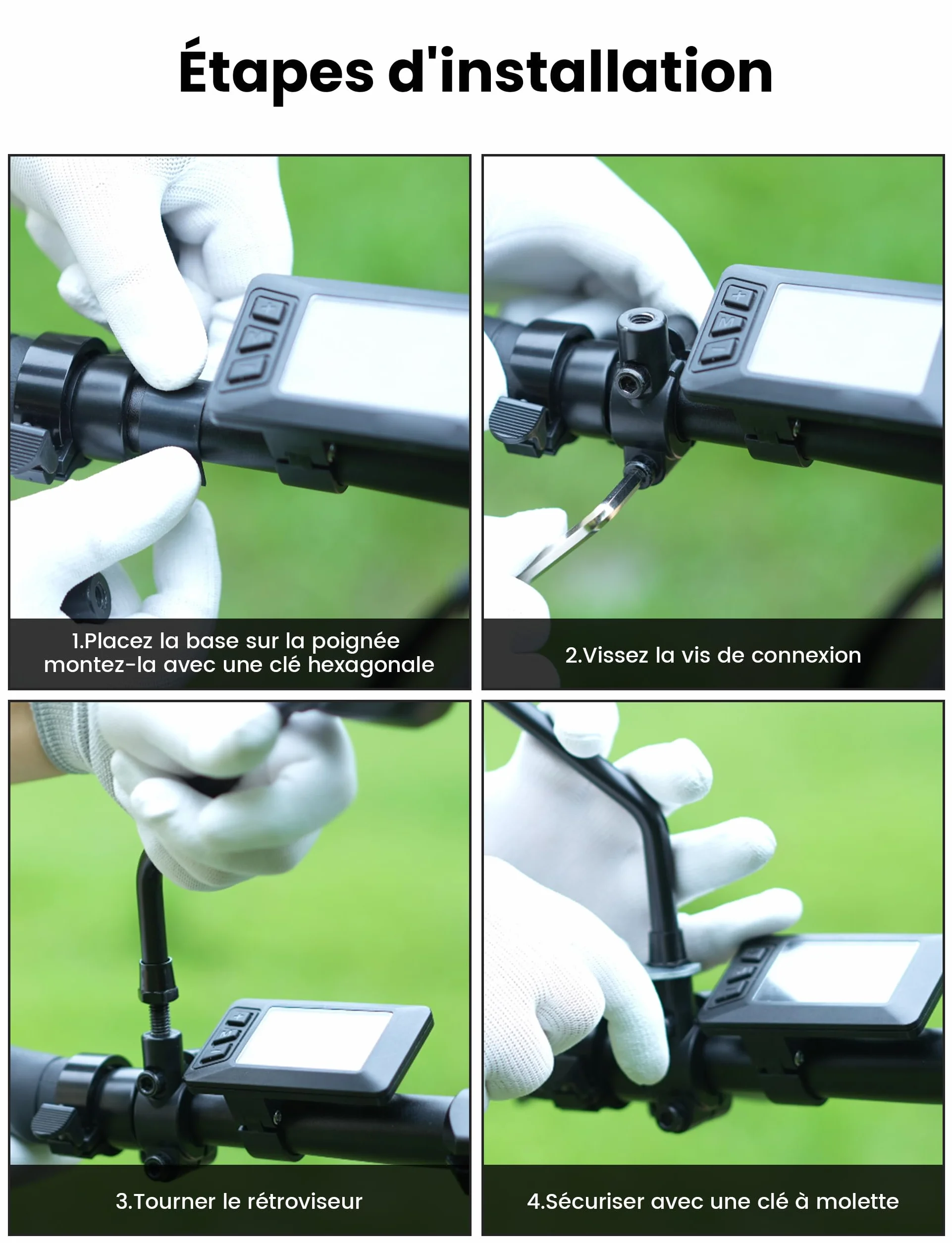 Rétroviseur de Vélo pour Vélo Électrique Gauche HD Rotatif à 360° et Pliable, Surface de Miroir Extra Large, Verre Véritable Résistant aux Chocs