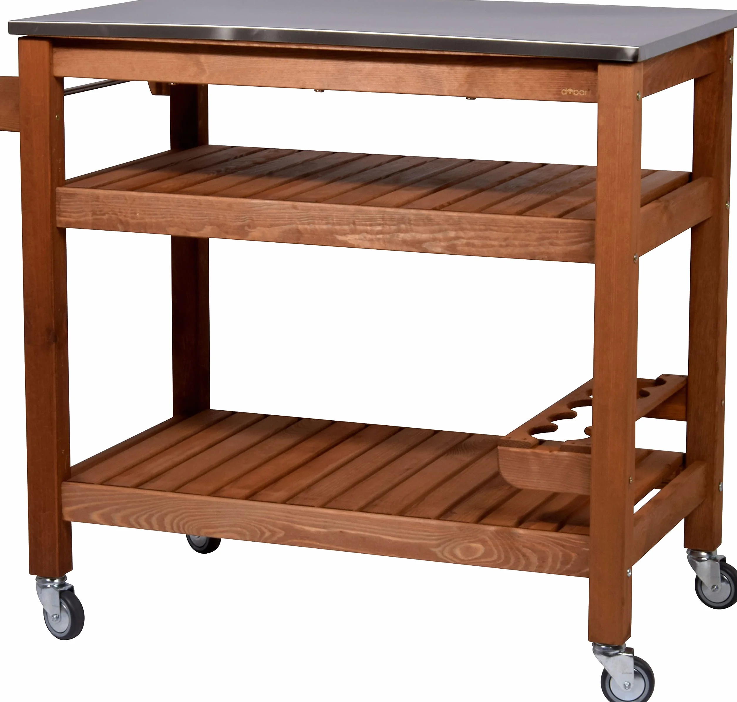 dobar Desserte à roulettes d'extérieur Plateau Acier Inoxydable 94 x 58 x 90 cm Pin Marron