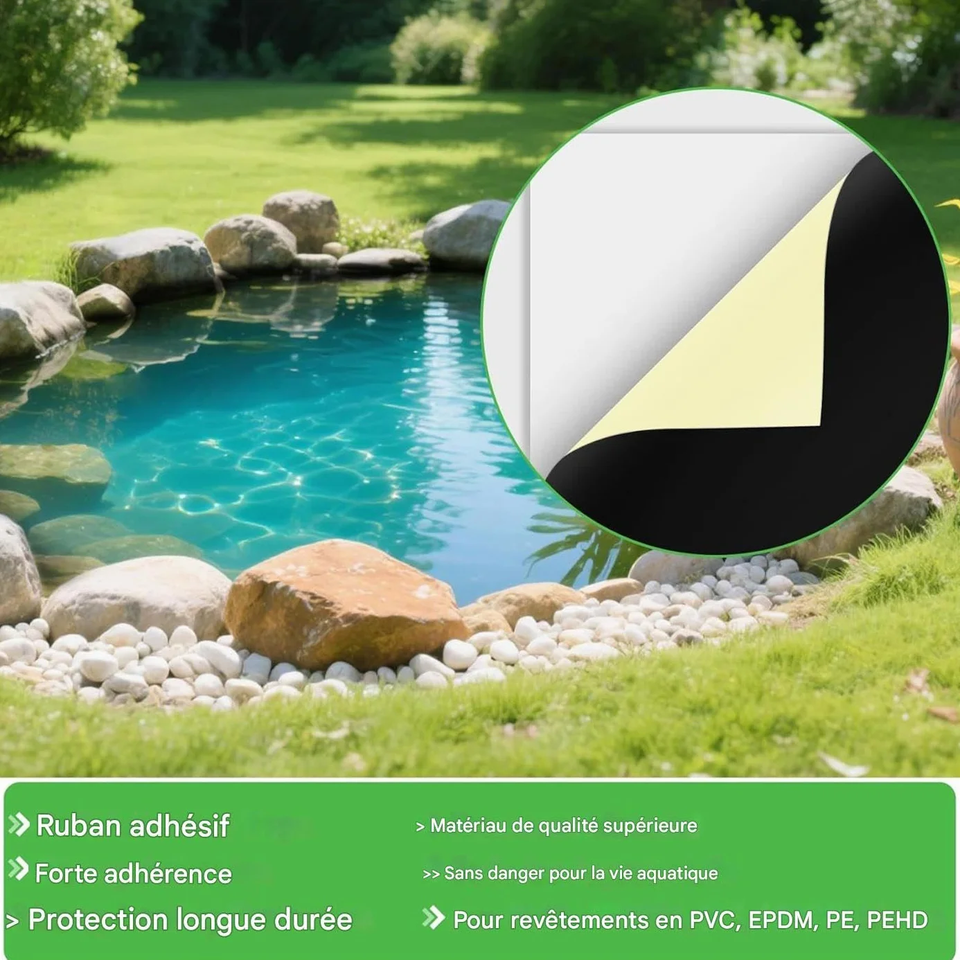 Kit de Réparation pour Bâche de Bassin - Ruban Étanche Autocollant 20 x 20 cm, 2 Pièces de Raccord