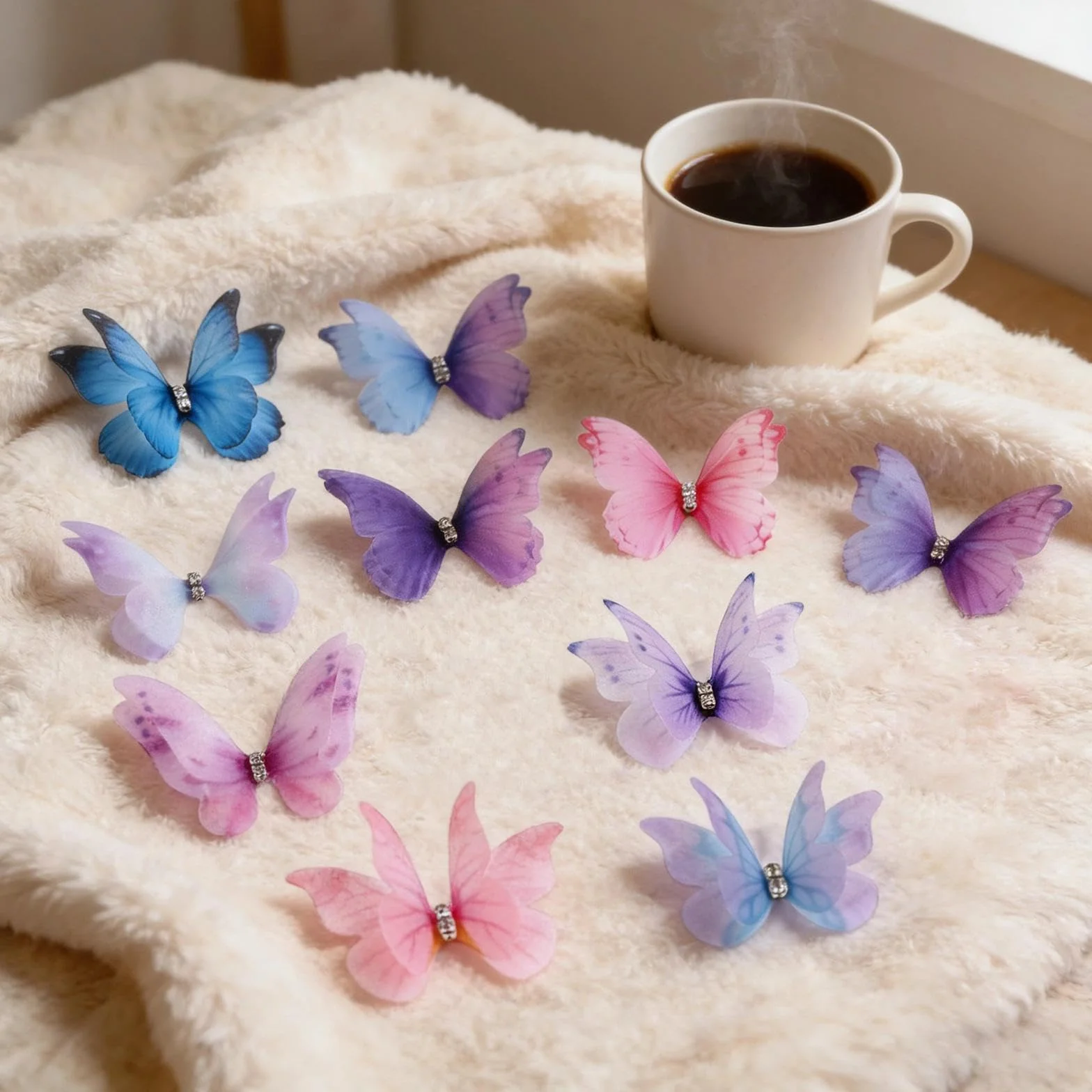 Papillon Decoration Stickers Muraux Chambre Fille 3D 70 Pièces Mousseline de Soie Translucide