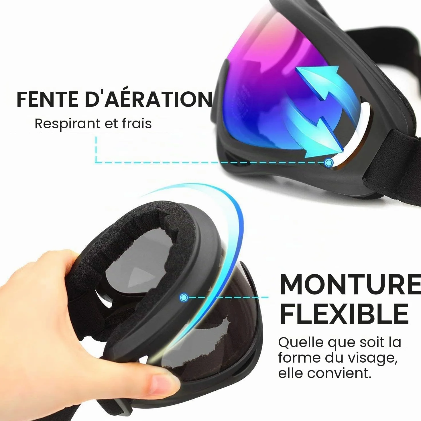Lunettes de ski anti-UV anti-buée compatibles casque motocross snowboard