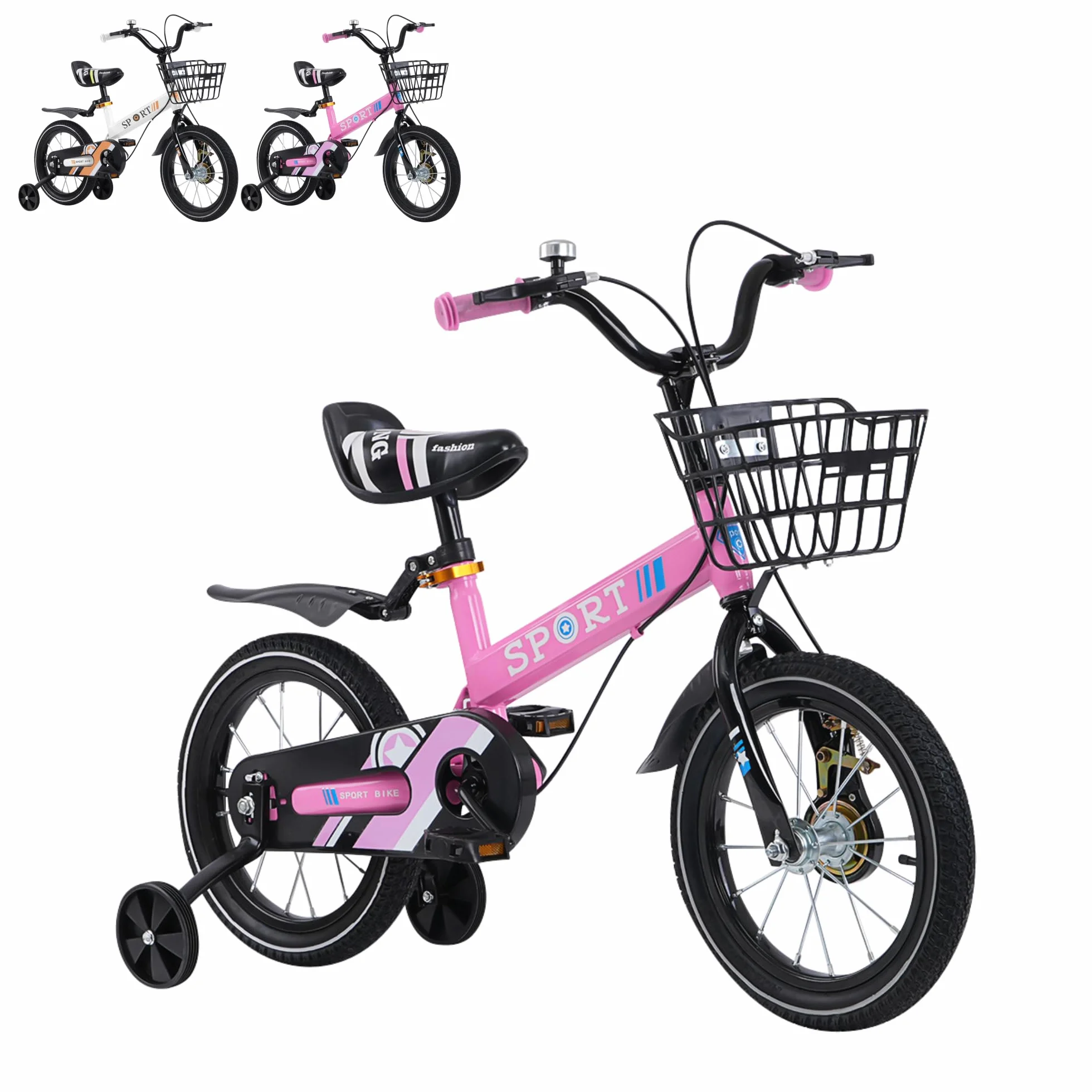 Bike Vélo Enfant avec Roues Stabilisatrices pour Débutant 2 à 8 Ans, Vélos en Acier Carbone avec Pédales et Rétropédalage, Vélo Tout Chemin Fille et Garçon