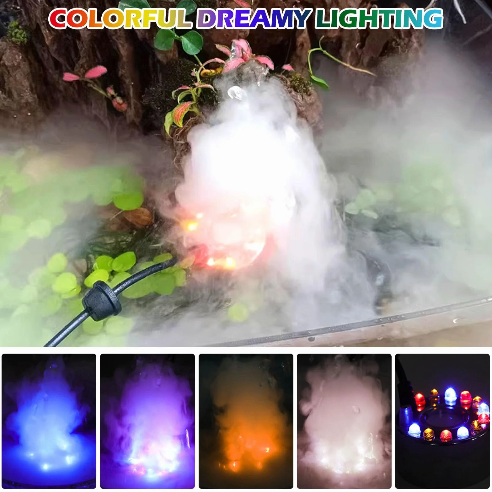 PORFOYO Nébuliseur à Ultrasons 12 LED Brumisateur Ultrason Mini Machine à Fumée d'Halloween avec Protection Anti-éclaboussures