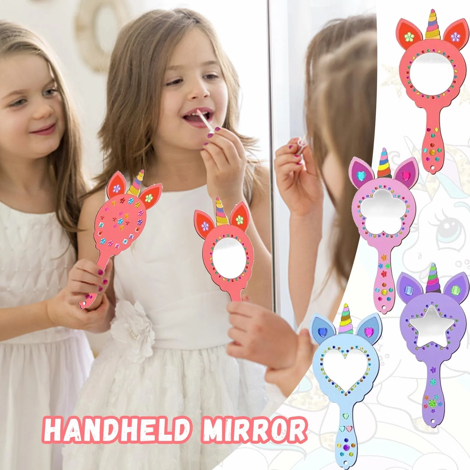 Kit Bricolage Miroir Licorne, Artisanat en Bois à Peindre avec Stylos Aquarelle et Autocollants Diamants, DIY Créatif pour Enfants